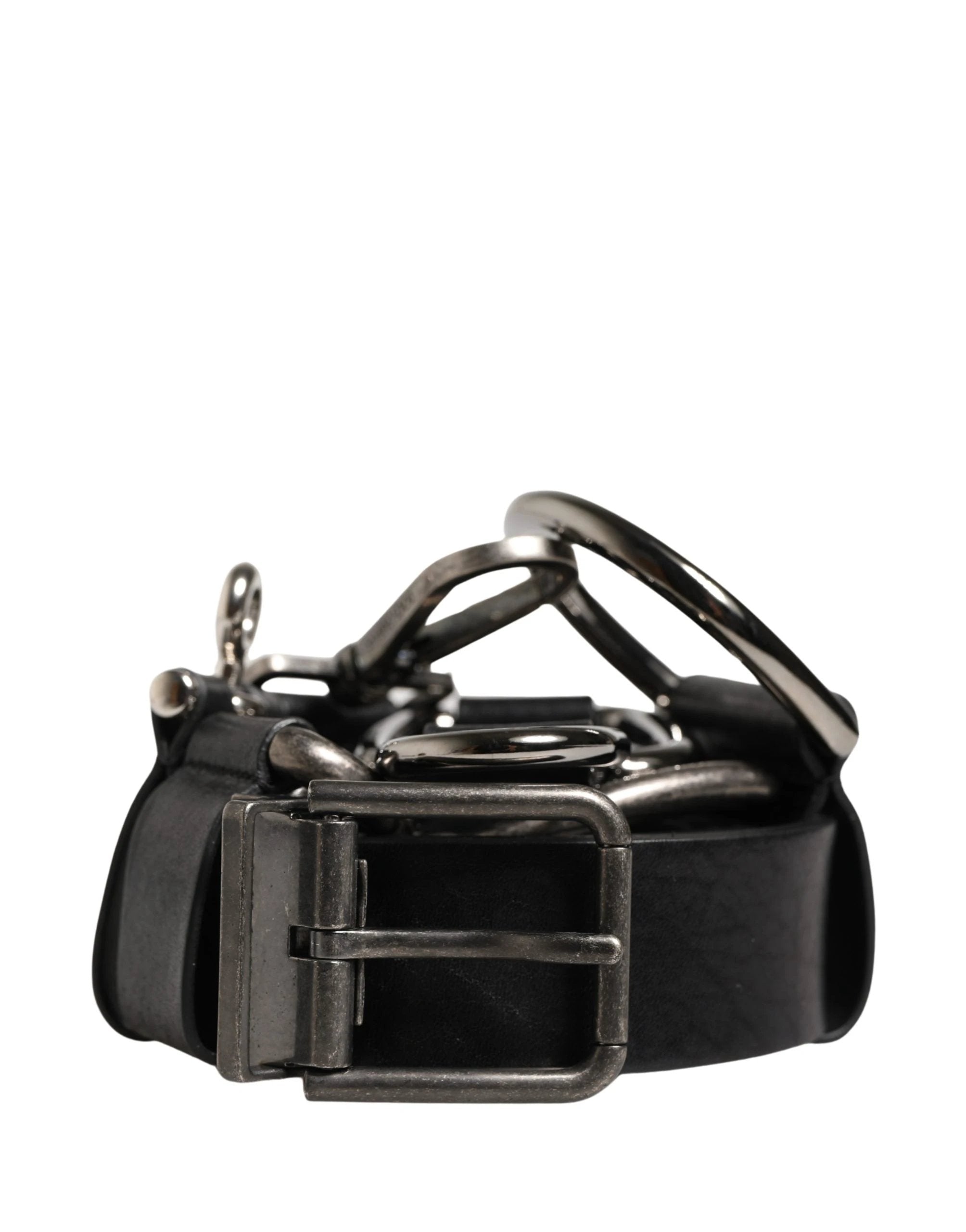 Ceinture Dolce &amp; Gabbana en cuir de veau noir avec boucle en métal argenté