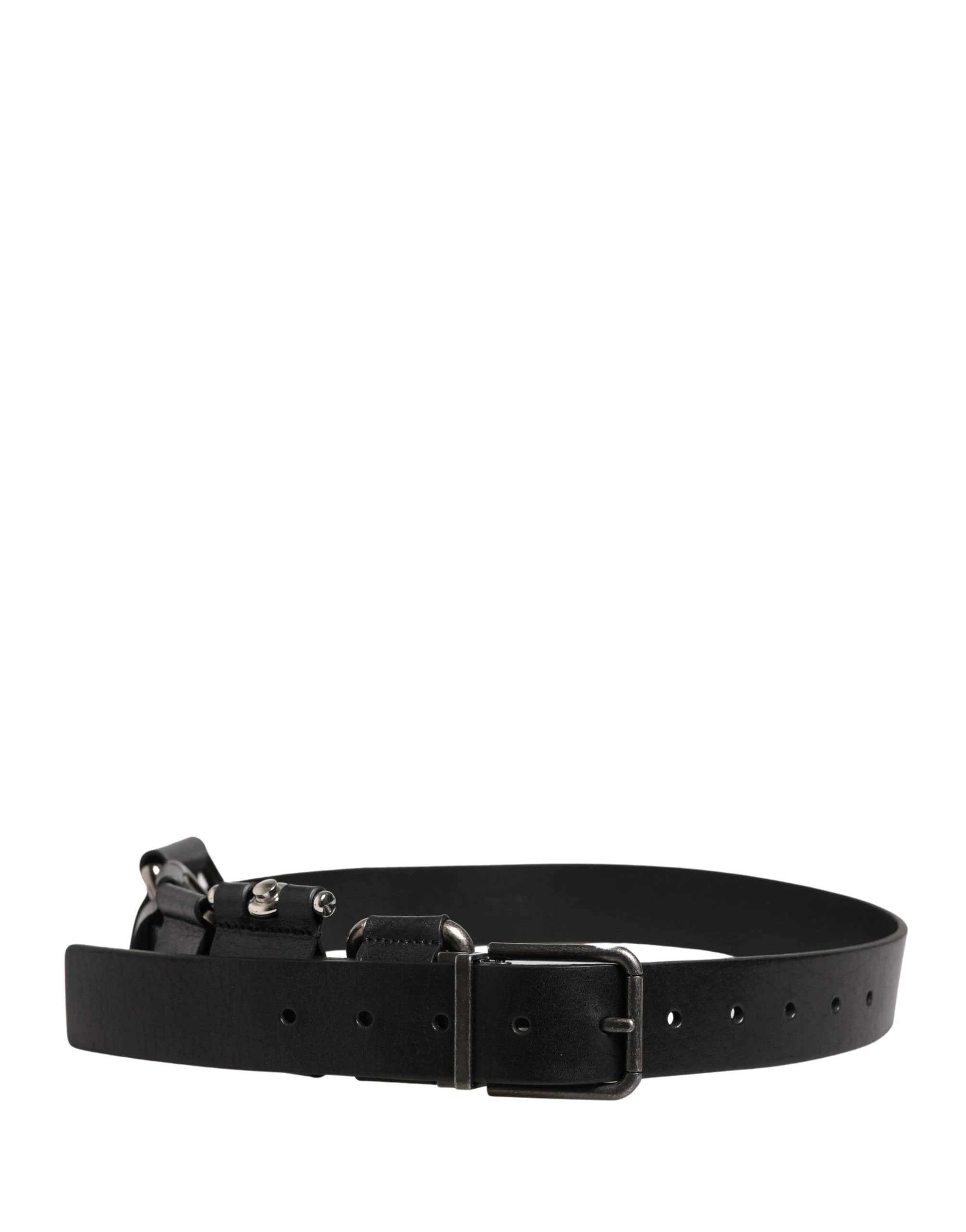 Ceinture Dolce &amp; Gabbana en cuir de veau noir avec boucle en métal argenté