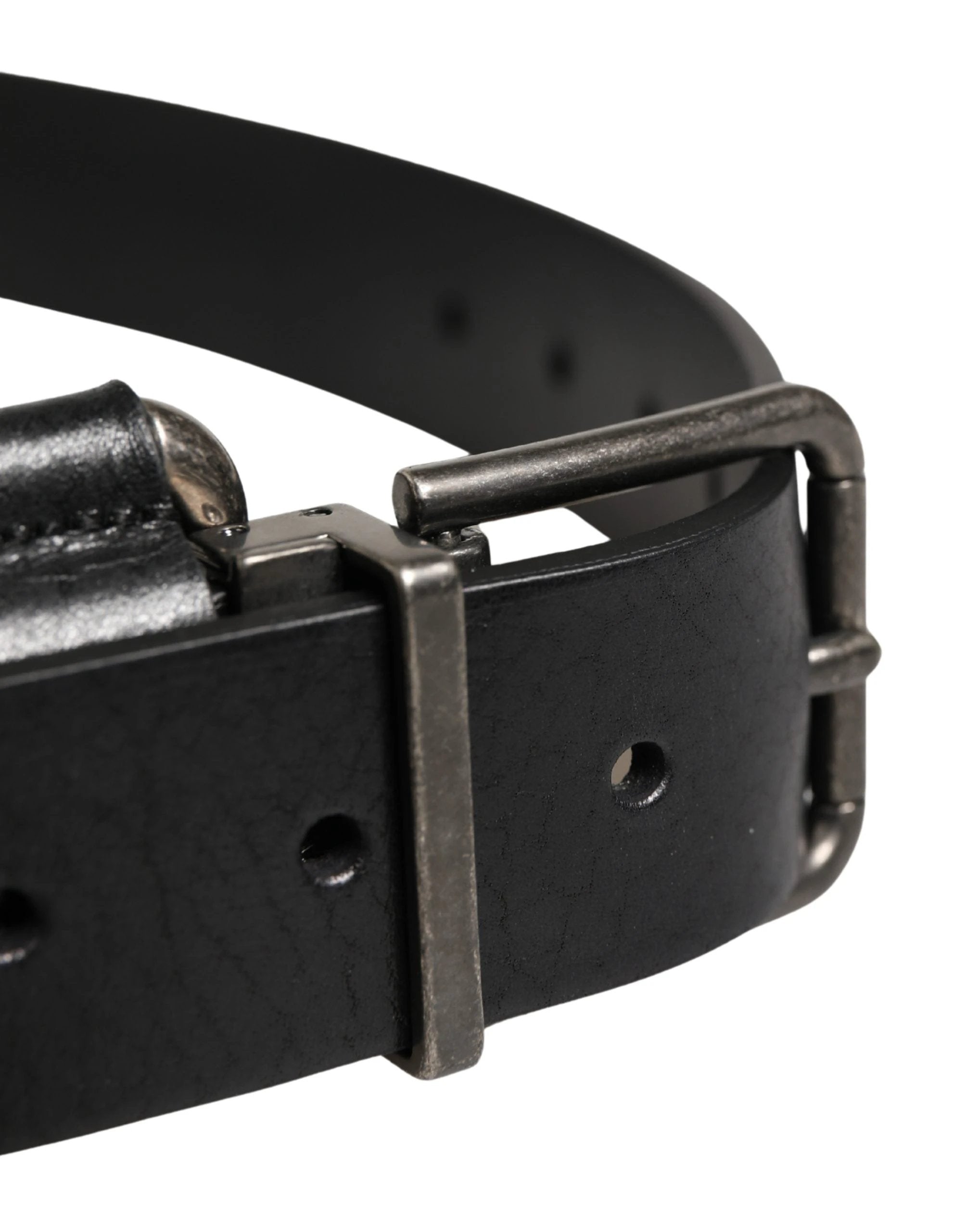 Ceinture Dolce &amp; Gabbana en cuir de veau noir avec boucle en métal argenté