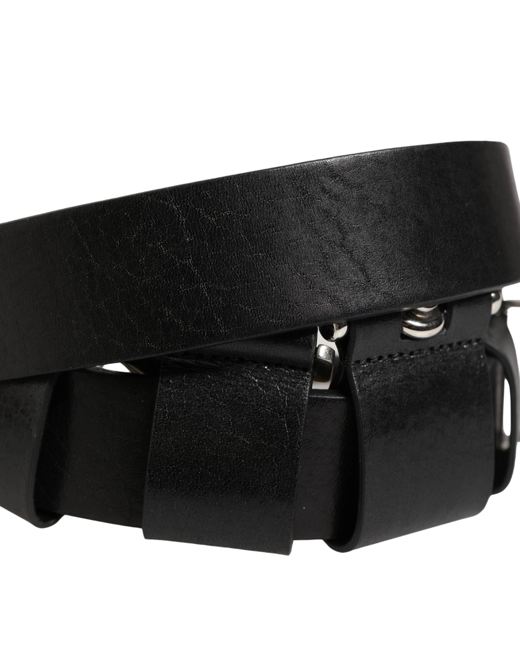 Ceinture Dolce &amp; Gabbana en cuir de veau noir avec boucle en métal argenté