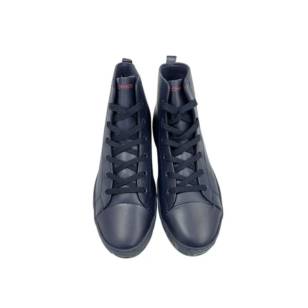 Baskets homme en cuir véritable bleu bourguignon