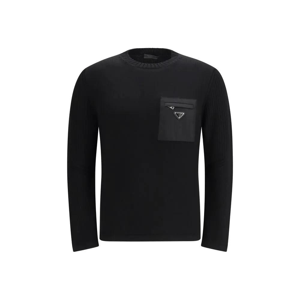 Sweat-shirt en laine polaire noire Prada