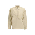 Women’s Beige Silk Shirt – Lemaire Draped Designer Button-Up Shirt SS2