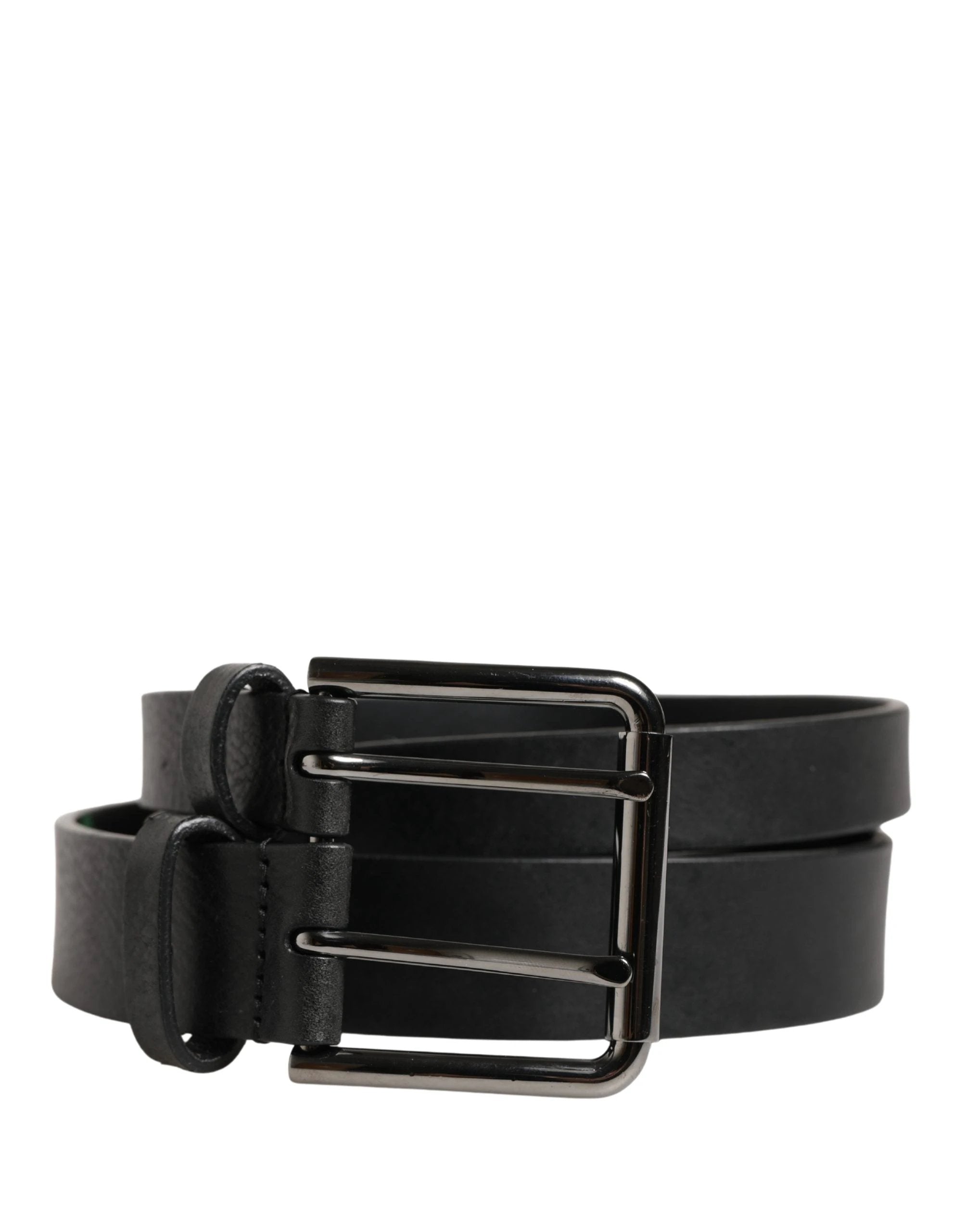 Ceinture Dolce &amp; Gabbana en cuir noir à double sangle et boucle argentée