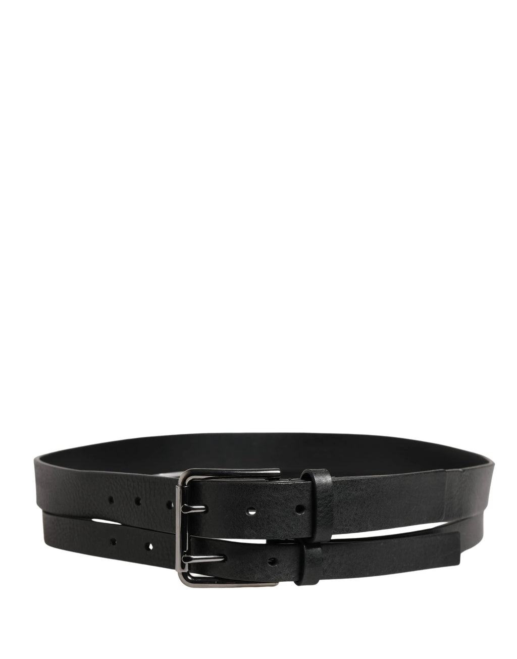 Ceinture Dolce &amp; Gabbana en cuir noir à double sangle et boucle argentée