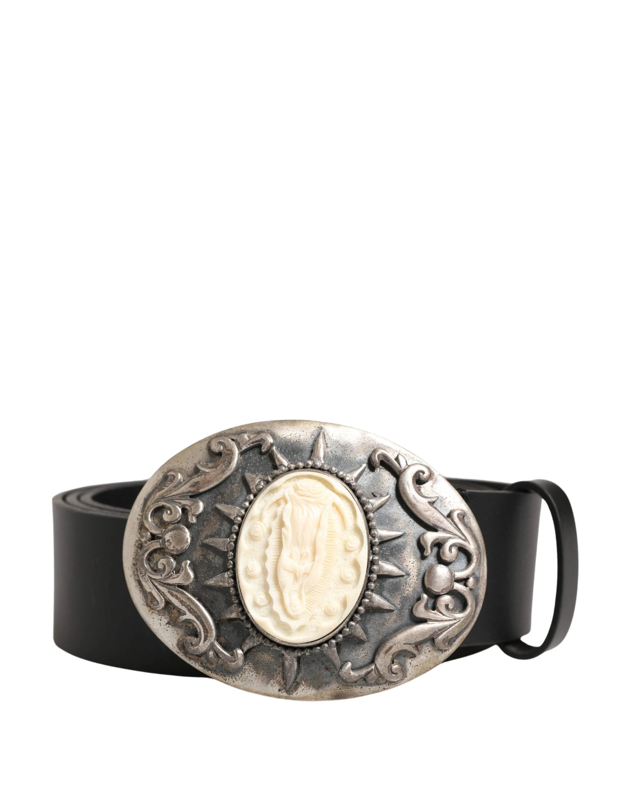 Ceinture Dolce &amp; Gabbana en cuir de veau noir avec boucle en métal ornée
