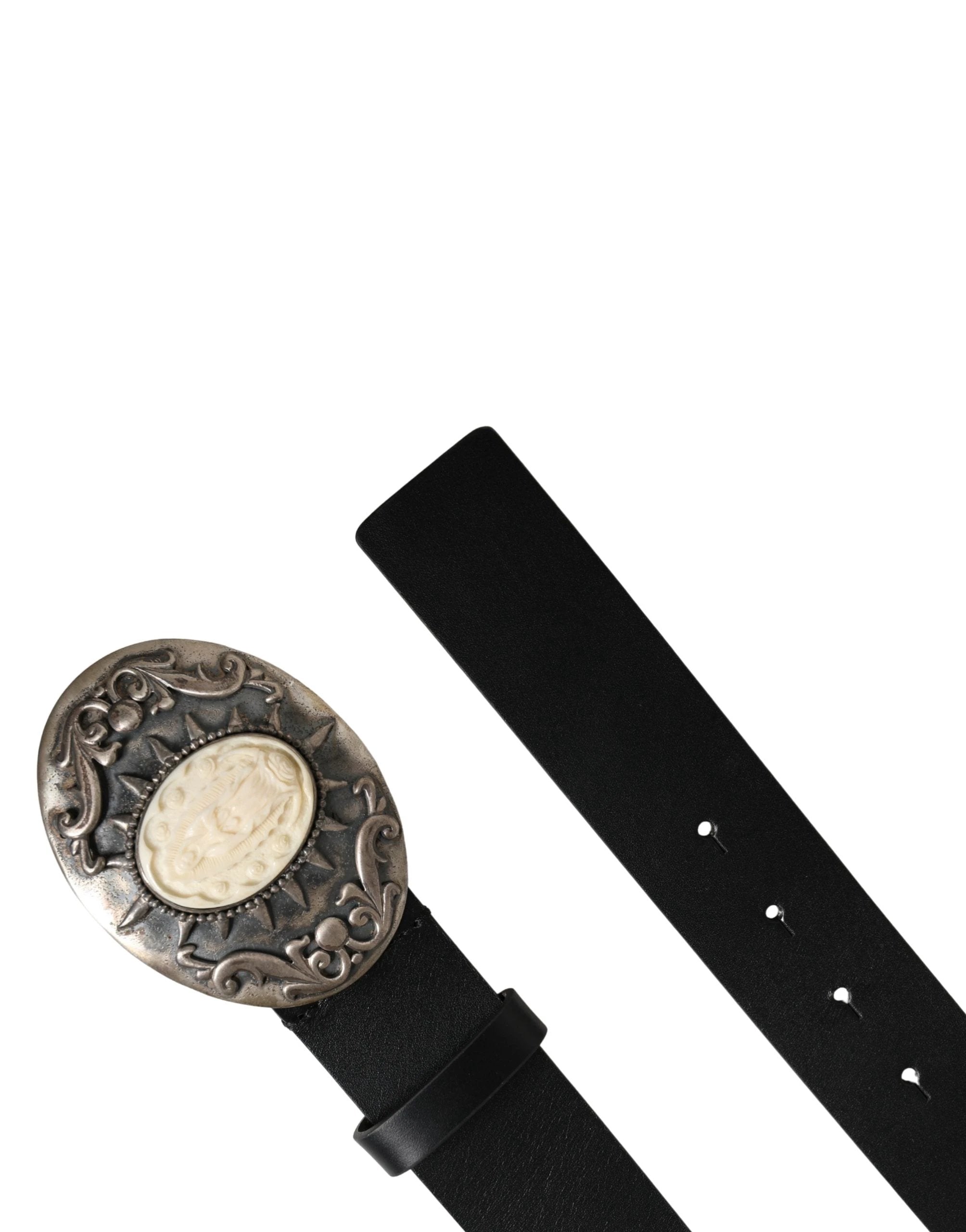 Ceinture Dolce &amp; Gabbana en cuir de veau noir avec boucle en métal ornée