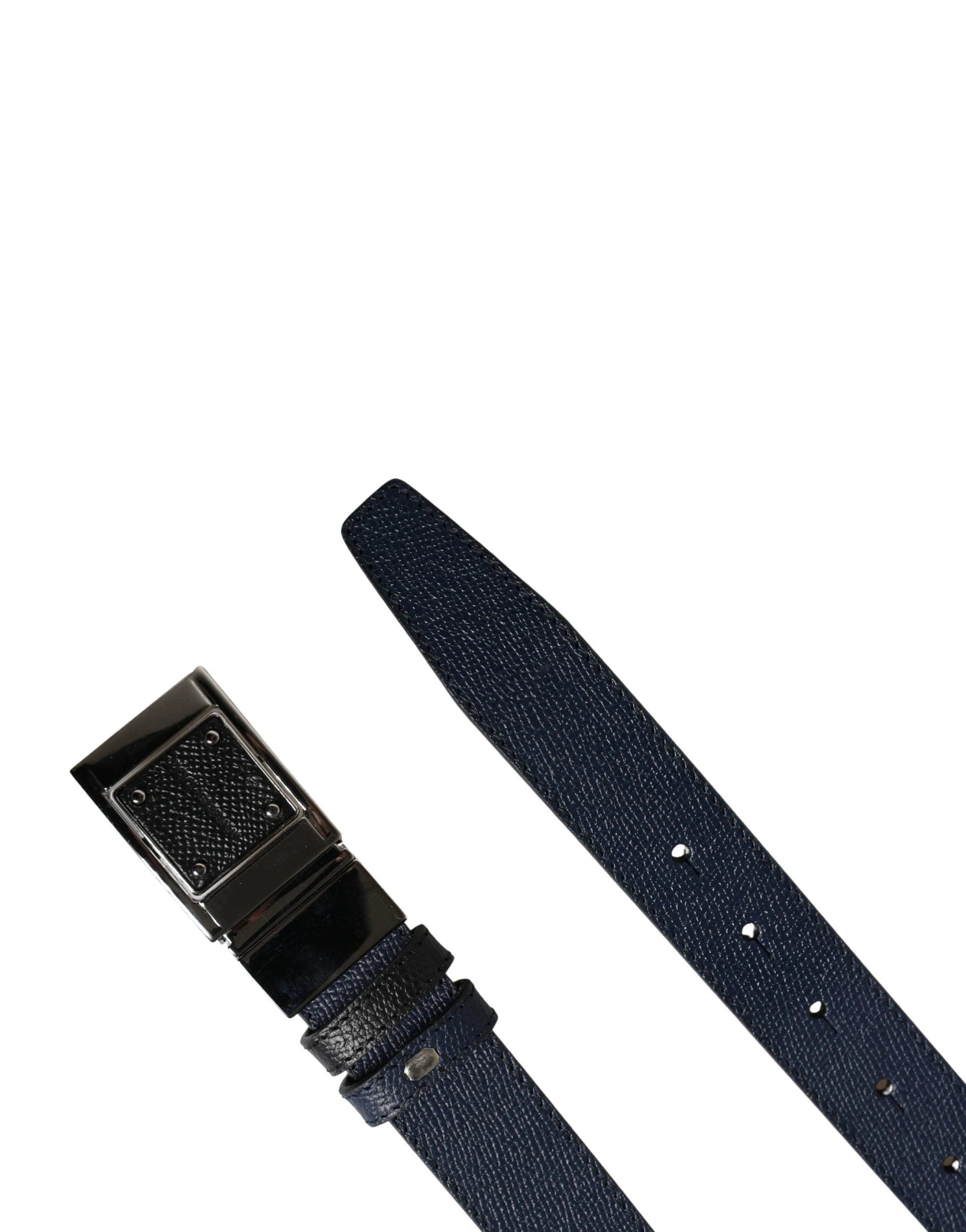 Dolce & Gabbana Men Blue Calfskin Leather Square Buckle Belt