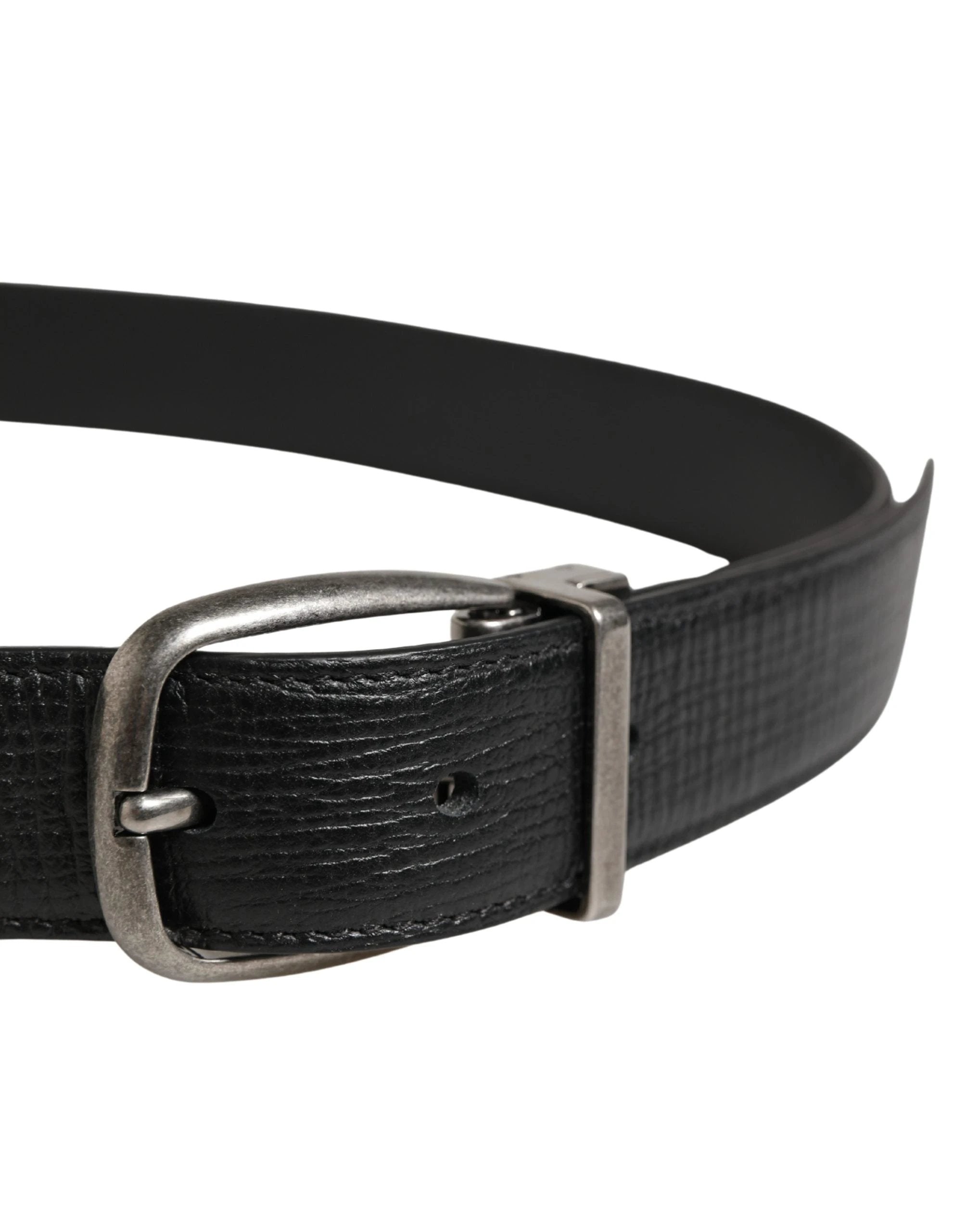 Dolce & Gabbana Men Black Classic Leather Metal Buckle Belt