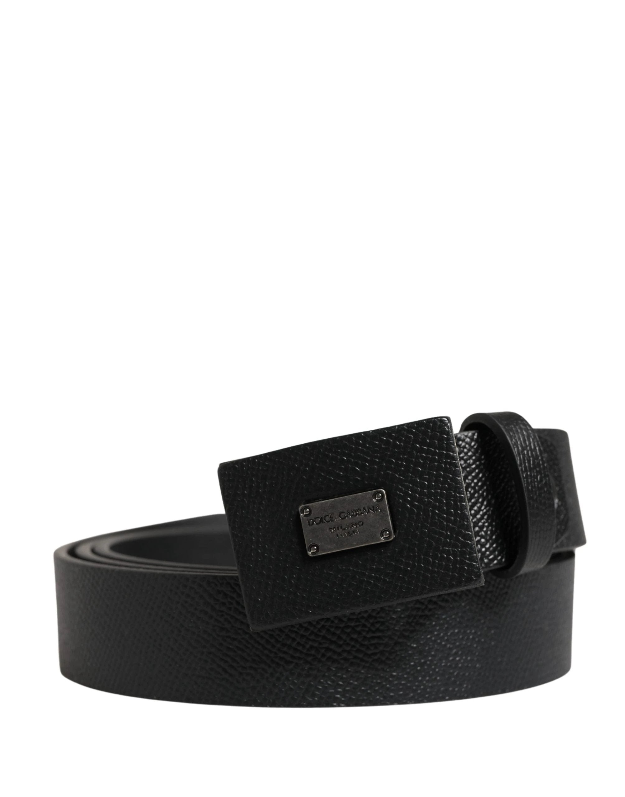 Dolce & Gabbana Men Black Calfskin Leather Square Buckle Belt
