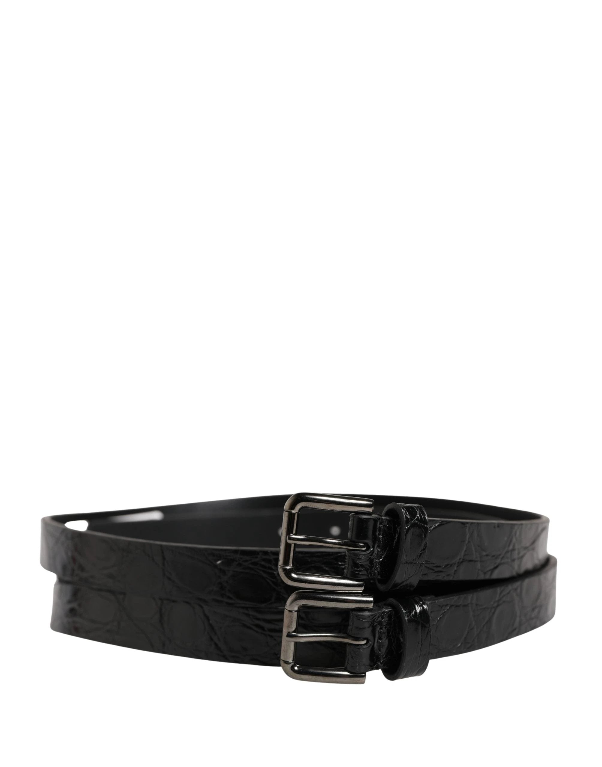 Dolce & Gabbana Black Double Strap Leather Silver Buckle Belt