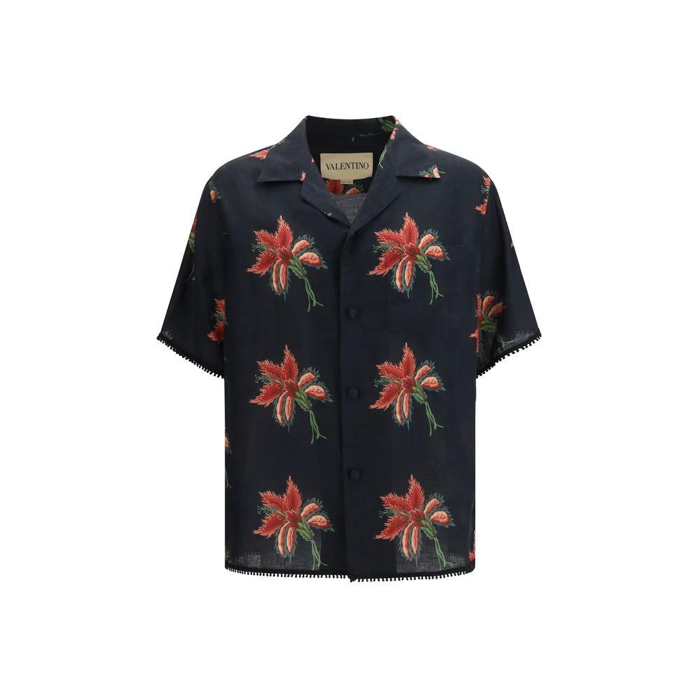 Chemise Valentino en lin noir à motifs