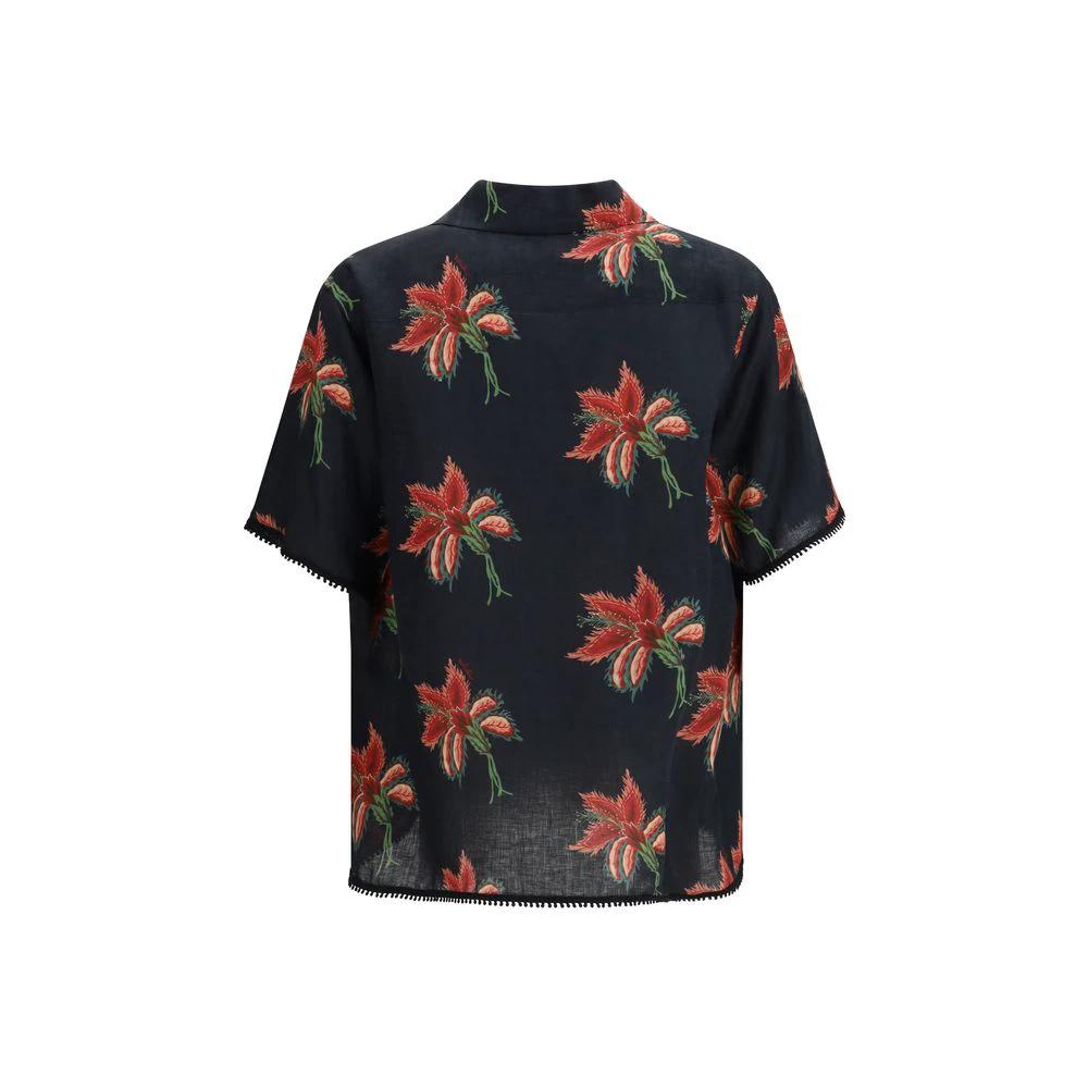 Chemise Valentino en lin noir à motifs