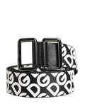Ceinture Dolce &amp; Gabbana blanche et noire en cuir avec logo et boucle en métal