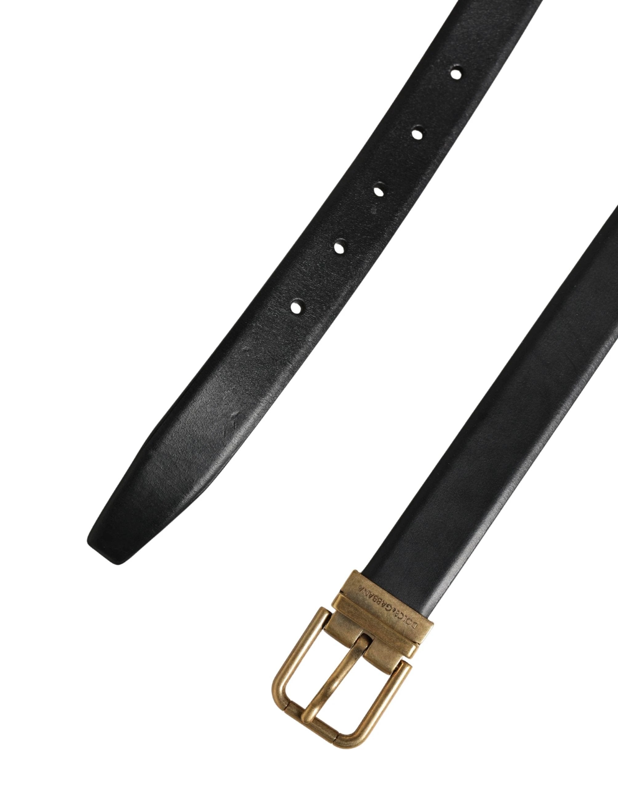 Dolce & Gabbana Men Black Classic Leather Metal Buckle Belt