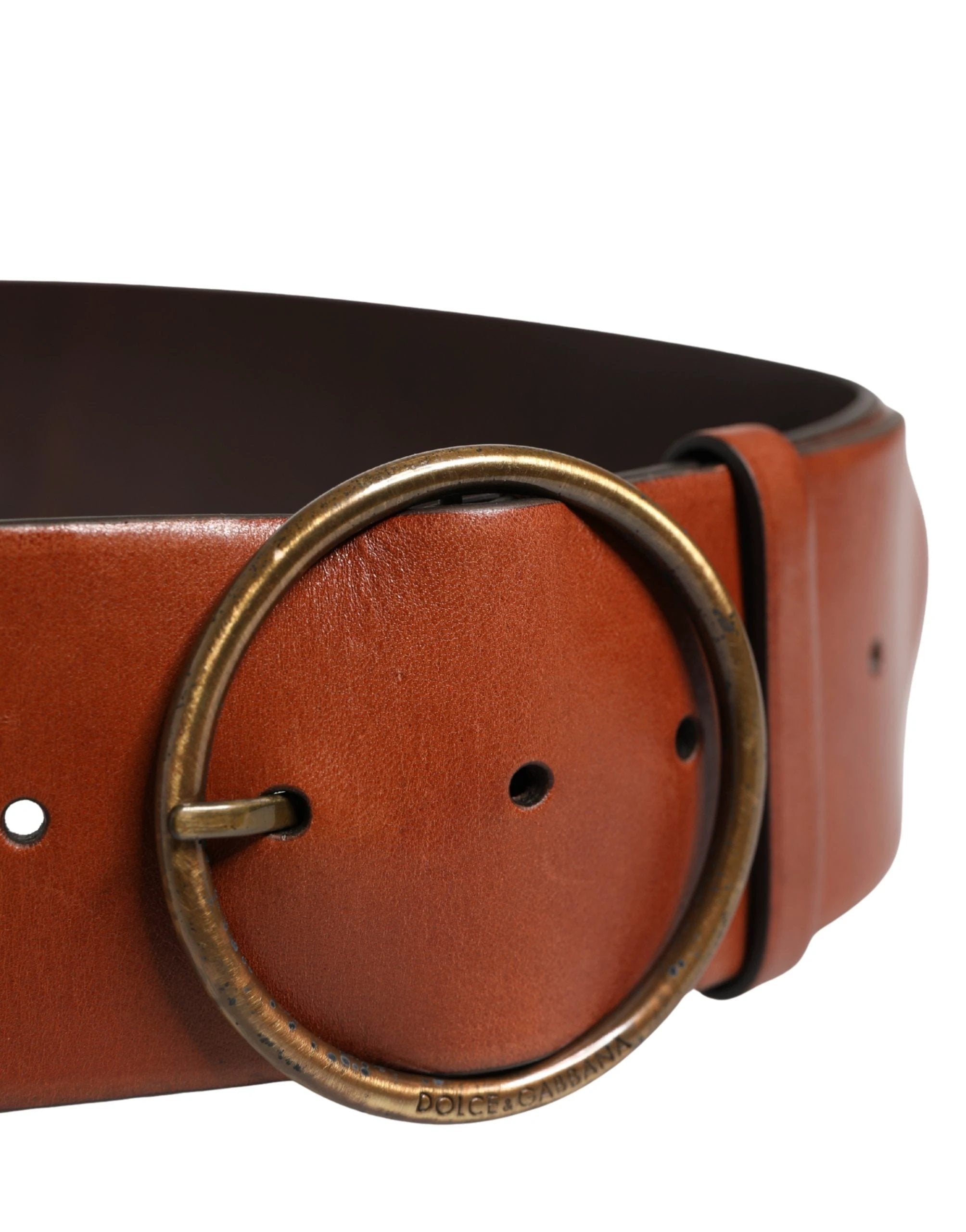 Ceinture Dolce &amp; Gabbana pour homme en cuir marron, taille large, boucle ronde en métal