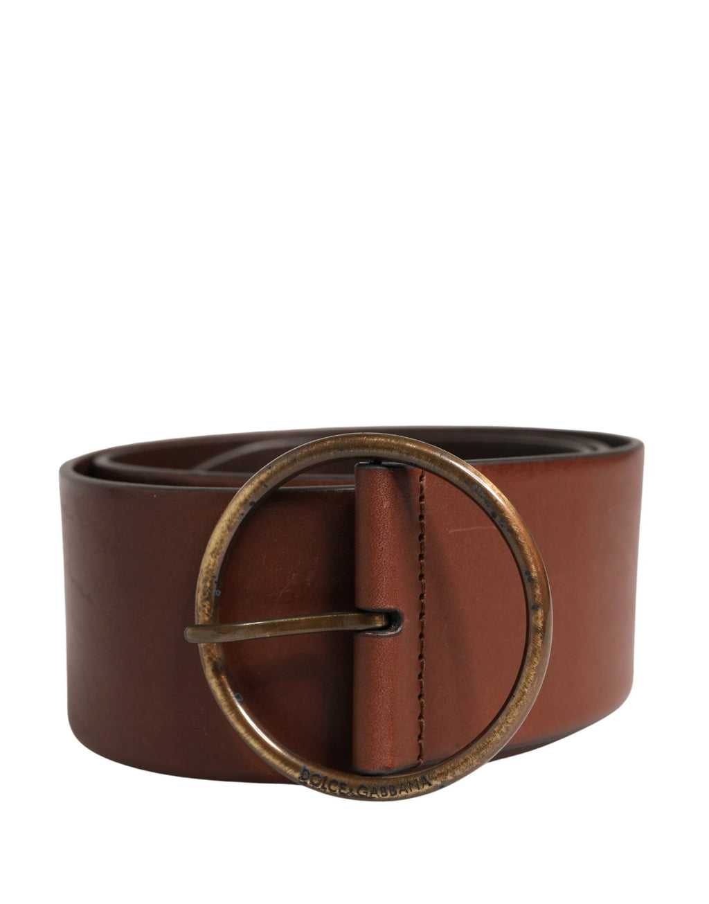 Dolce &amp; Gabbana Ceinture ronde en cuir marron à taille large et métal