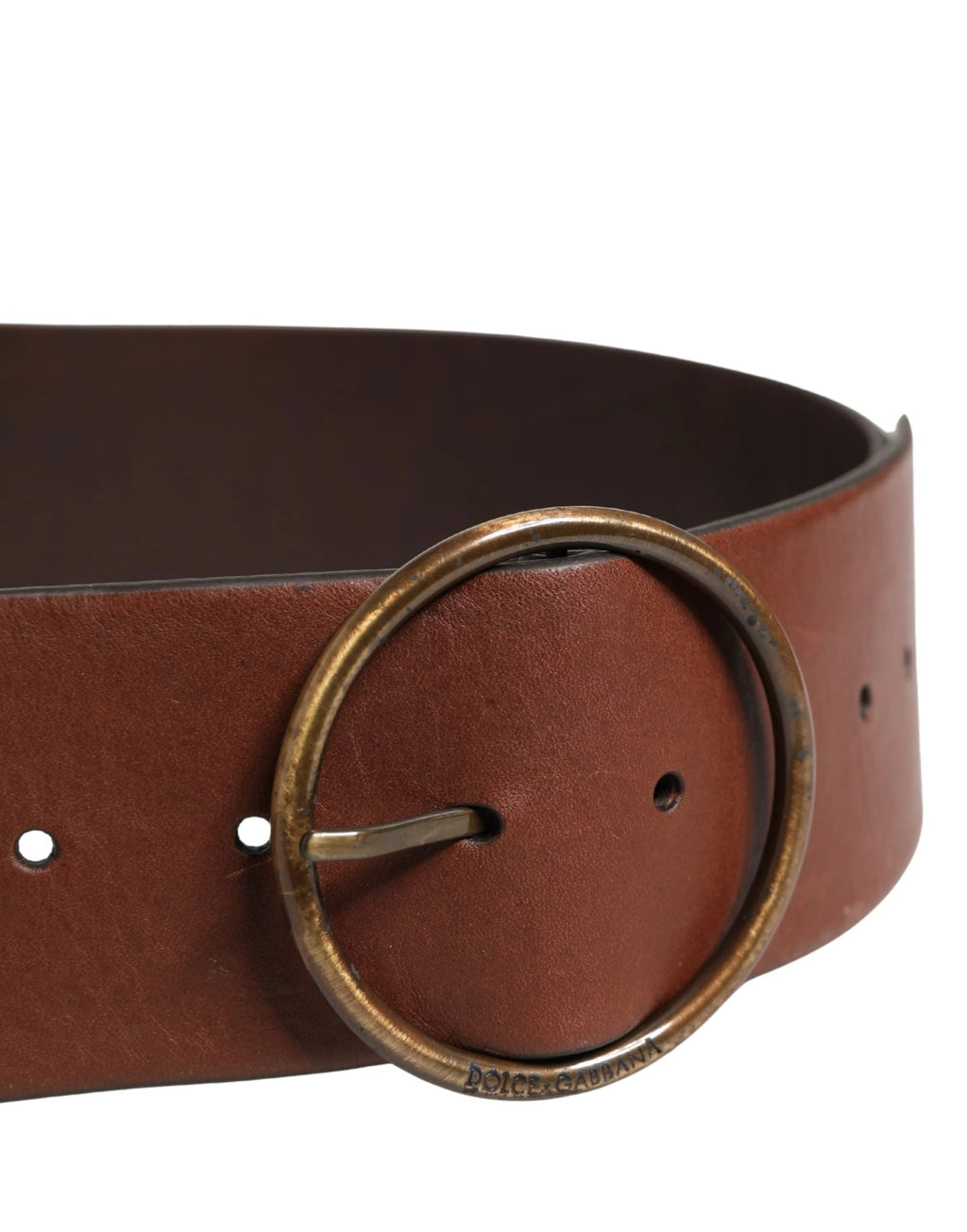 Dolce &amp; Gabbana Ceinture ronde en cuir marron à taille large et métal