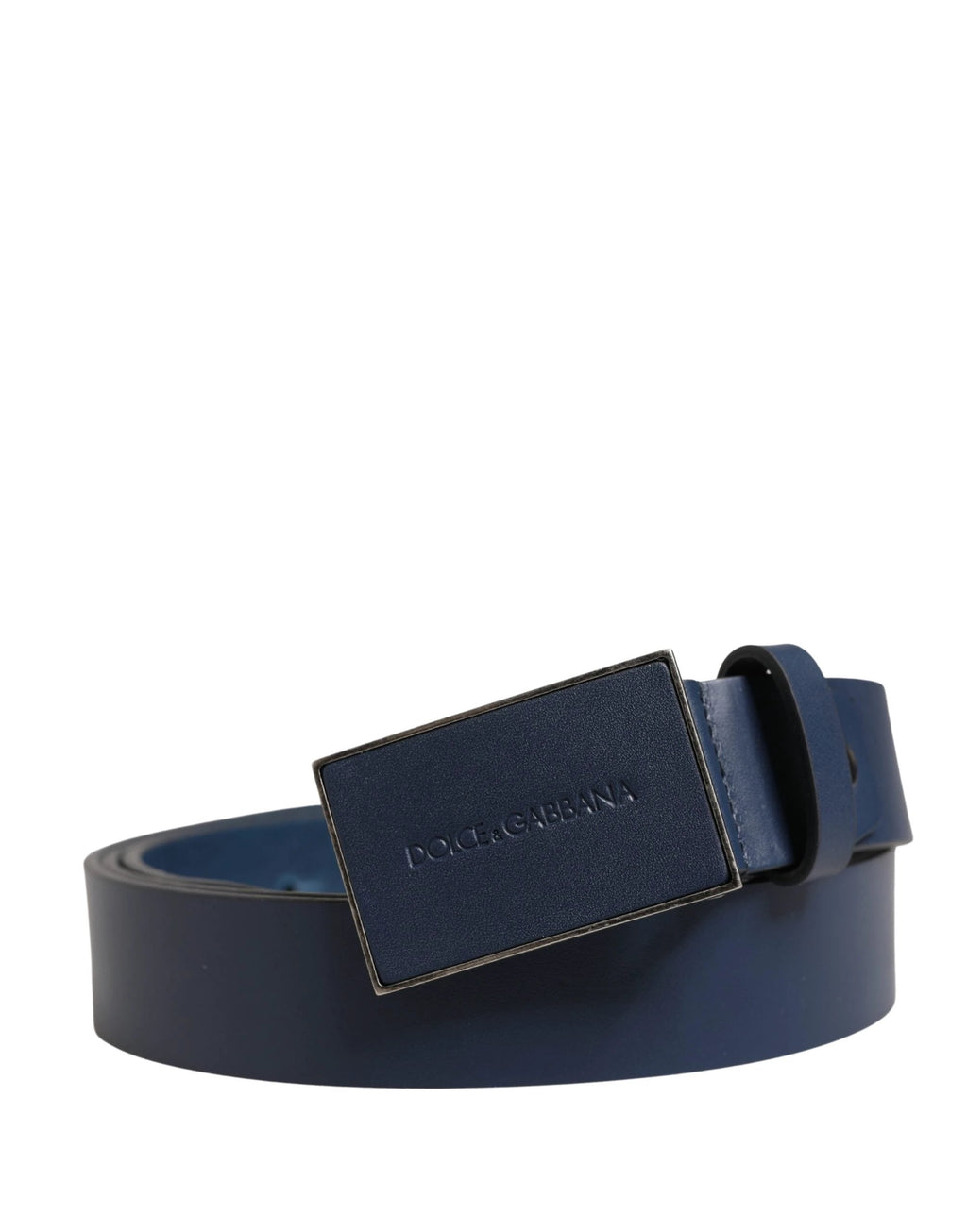 Ceinture Dolce &amp; Gabbana pour homme en cuir de veau bleu avec logo et boucle métallique