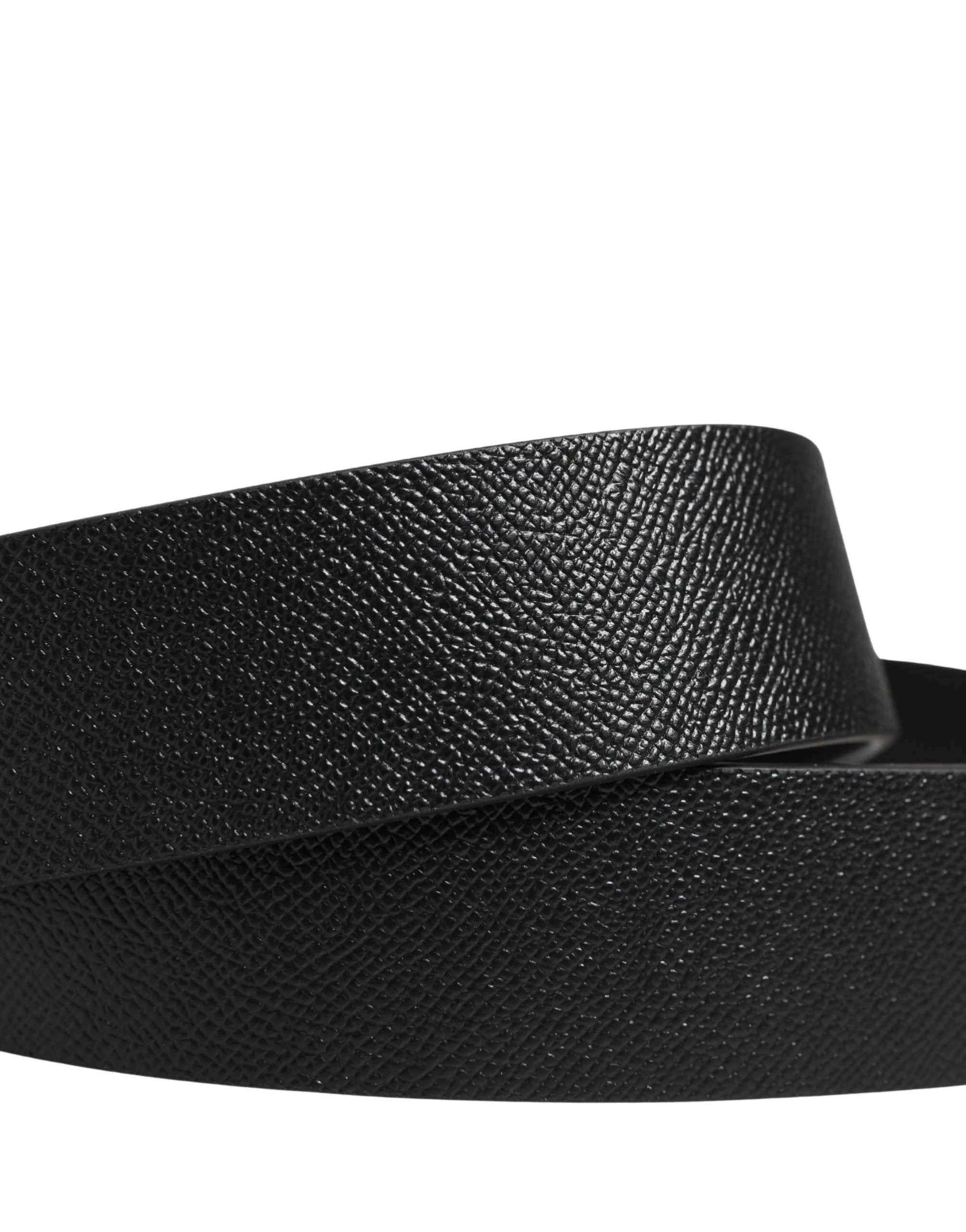 Dolce & Gabbana Men Black Leather DG Logo Metal Buckle Belt