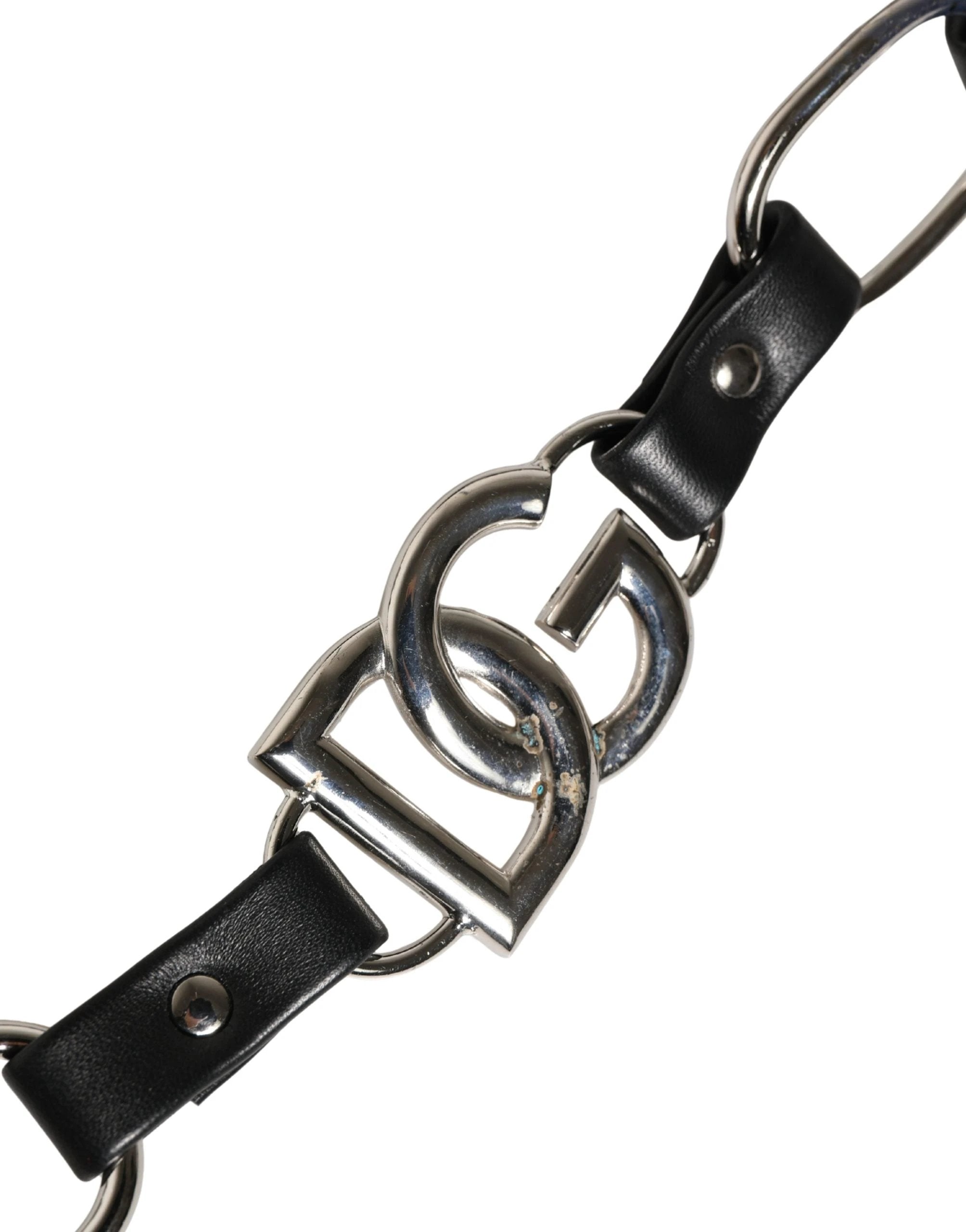 Bandoulière accessoire pour sac Dolce &amp; Gabbana en cuir noir avec chaîne argentée