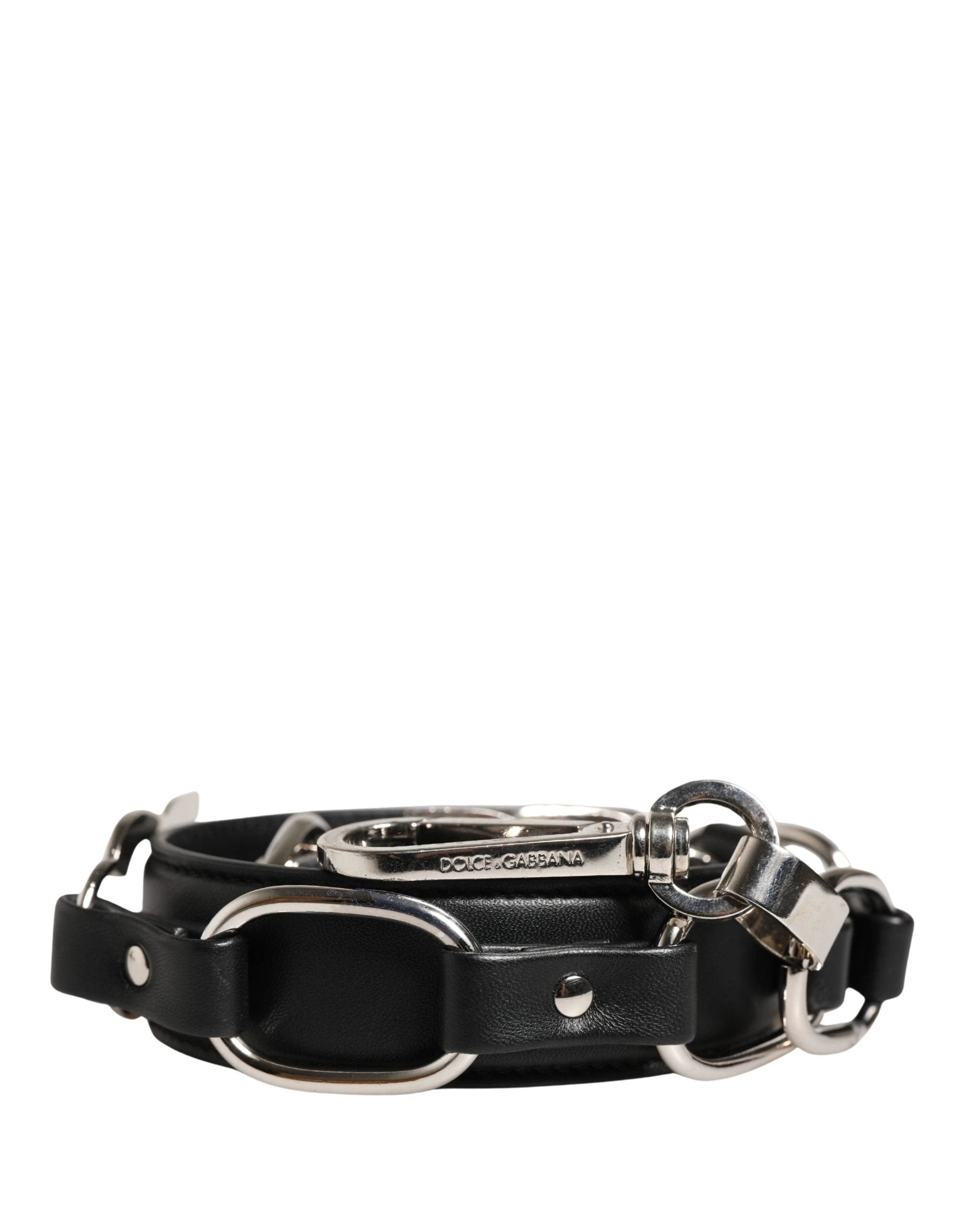 Bandoulière accessoire pour sac Dolce &amp; Gabbana en cuir noir avec chaîne argentée