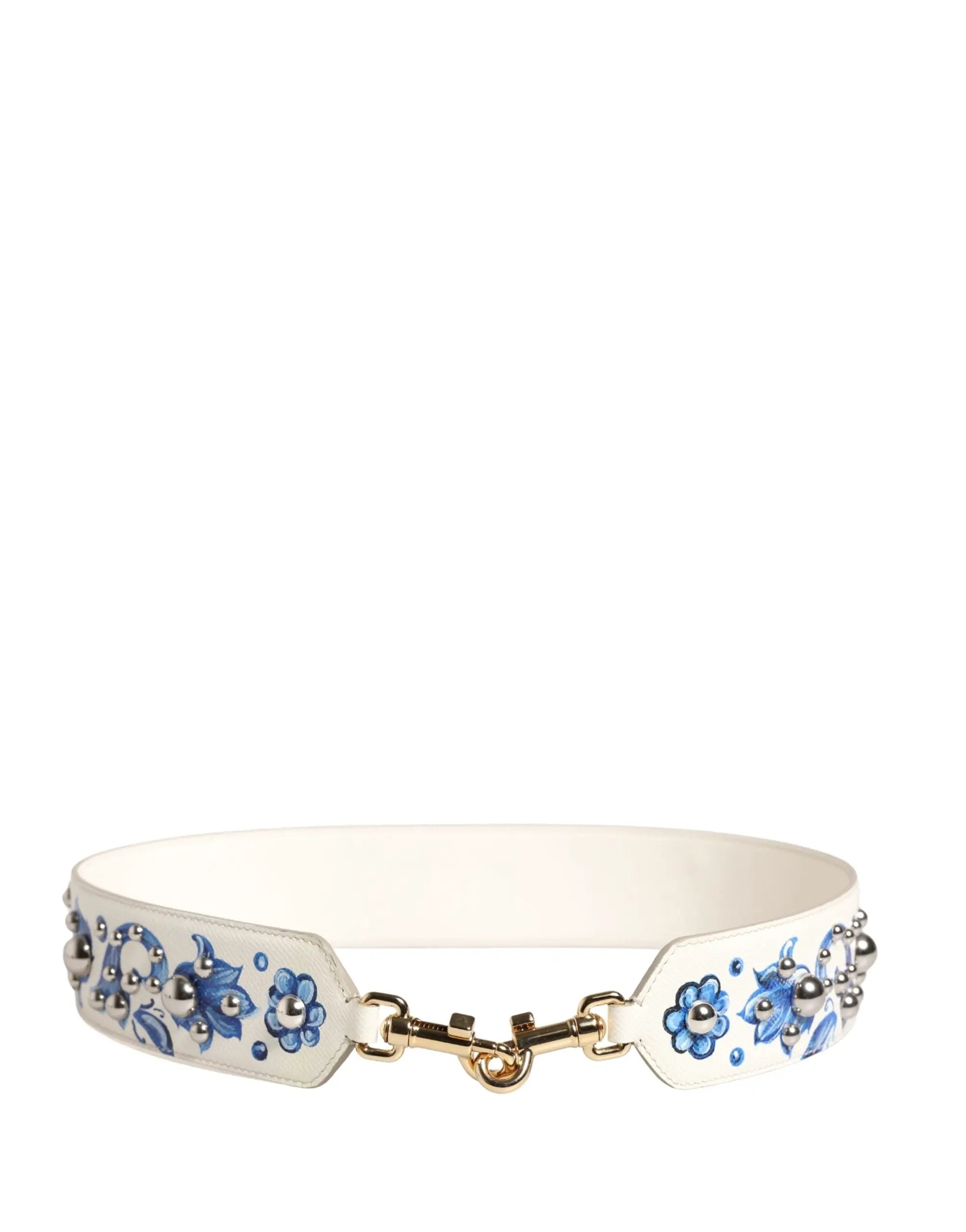 Bandoulière Dolce & Gabbana en cuir clouté blanc et bleu à motif floral