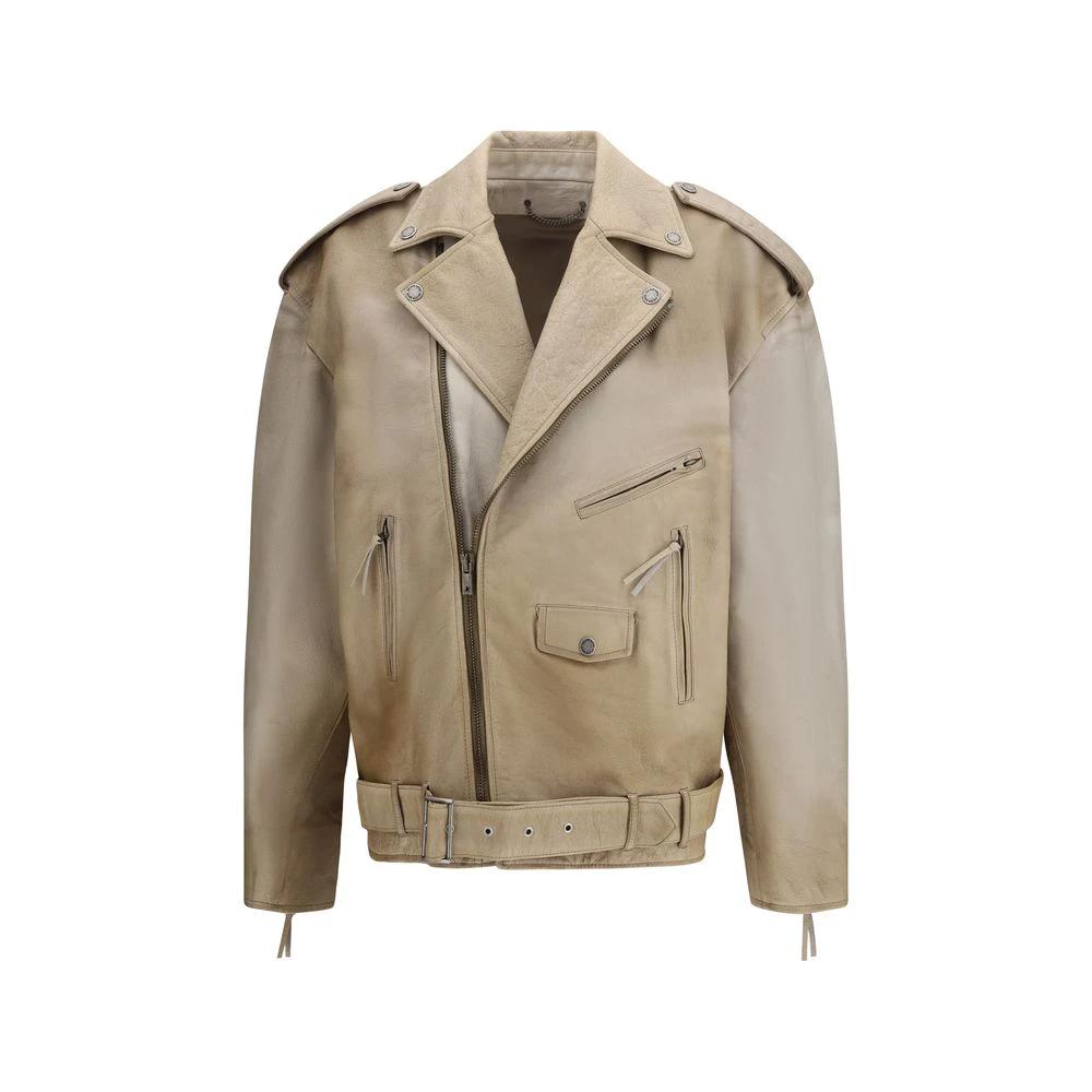 Veste de motard en cuir de buffle beige Golden Goose