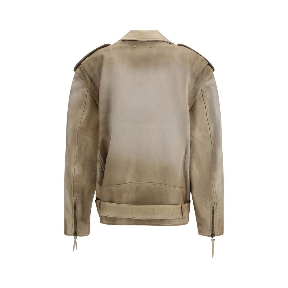 Veste de motard en cuir de buffle beige Golden Goose
