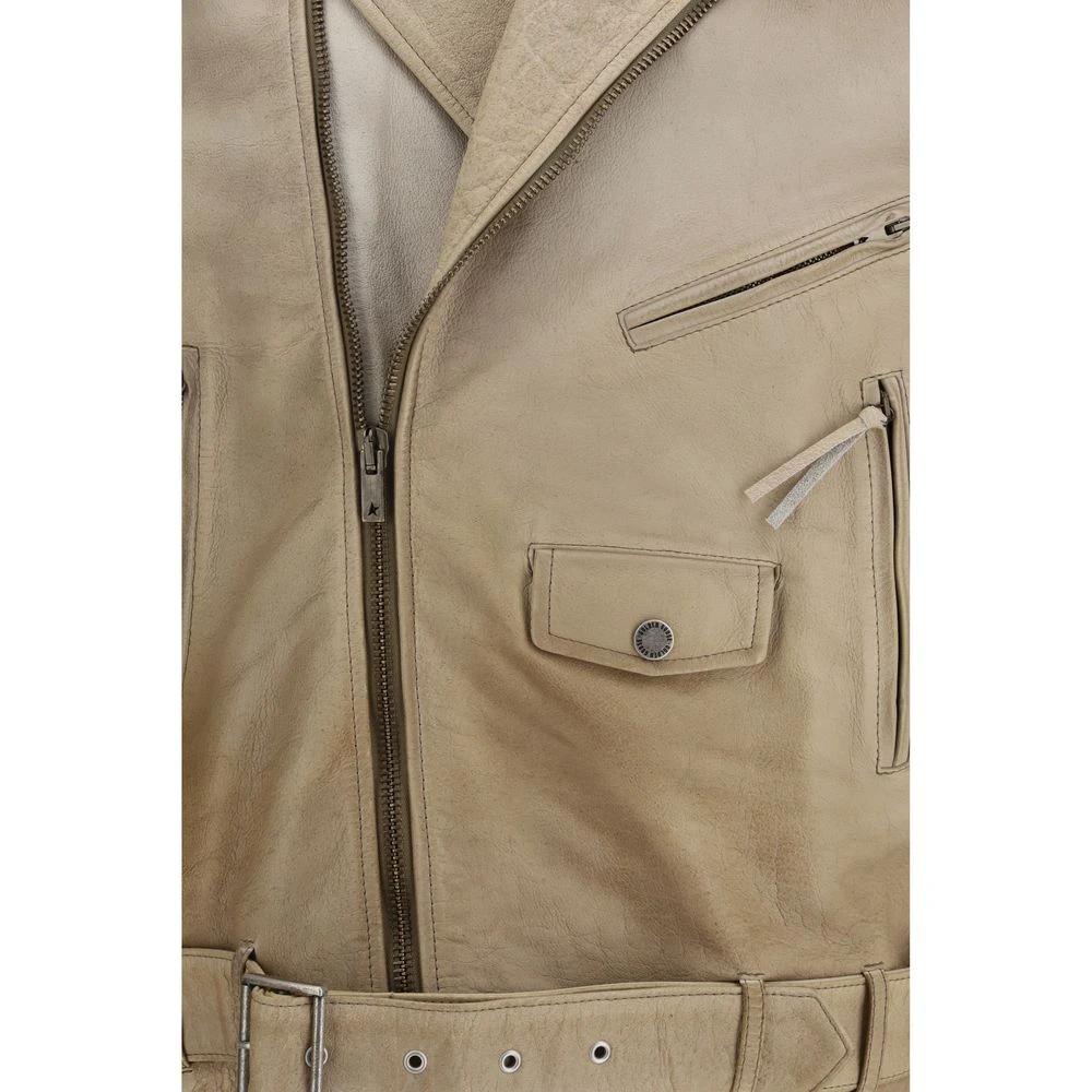 Veste de motard en cuir de buffle beige Golden Goose