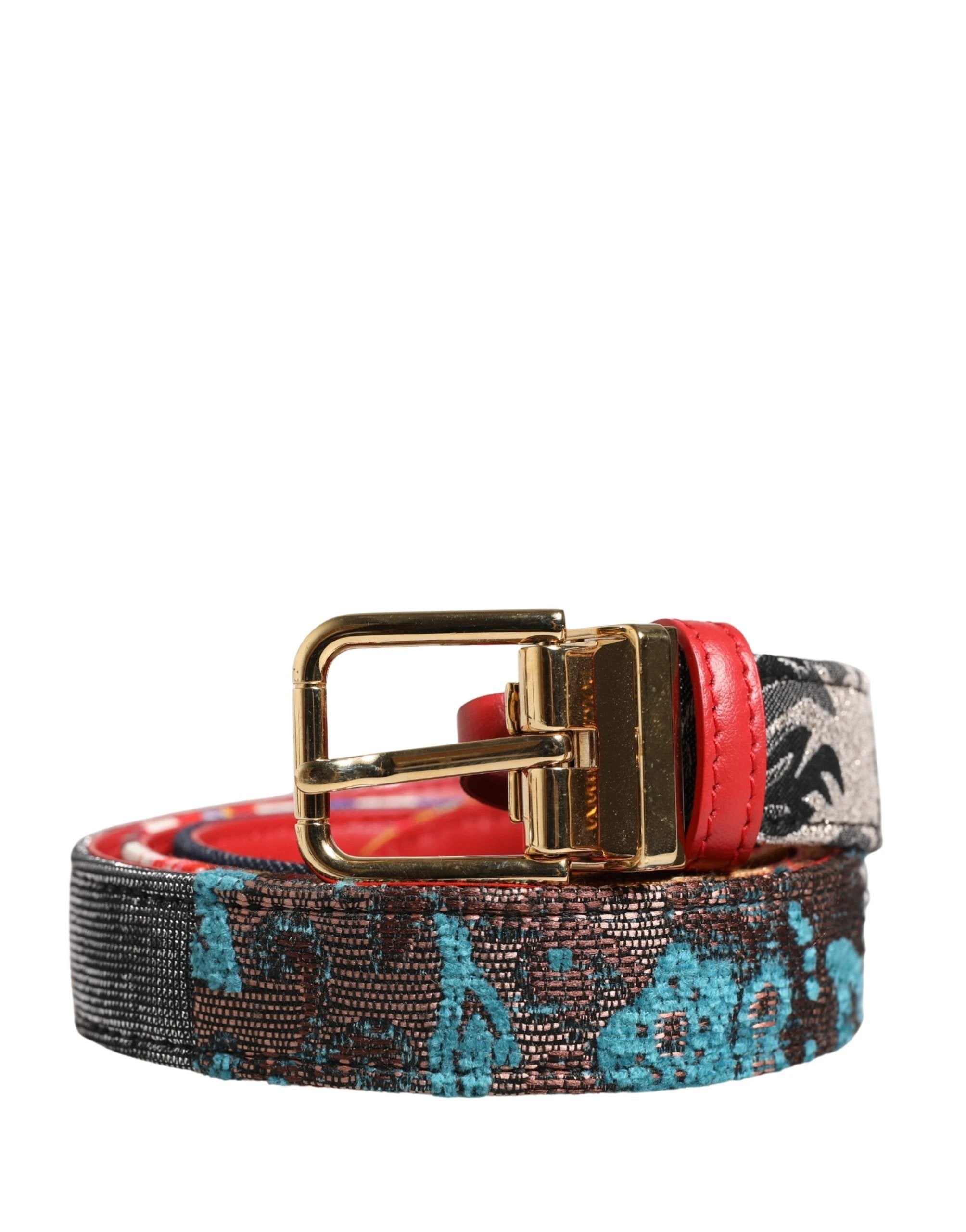 Ceinture Dolce &amp; Gabbana multicolore à motif floral jacquard et boucle métallique