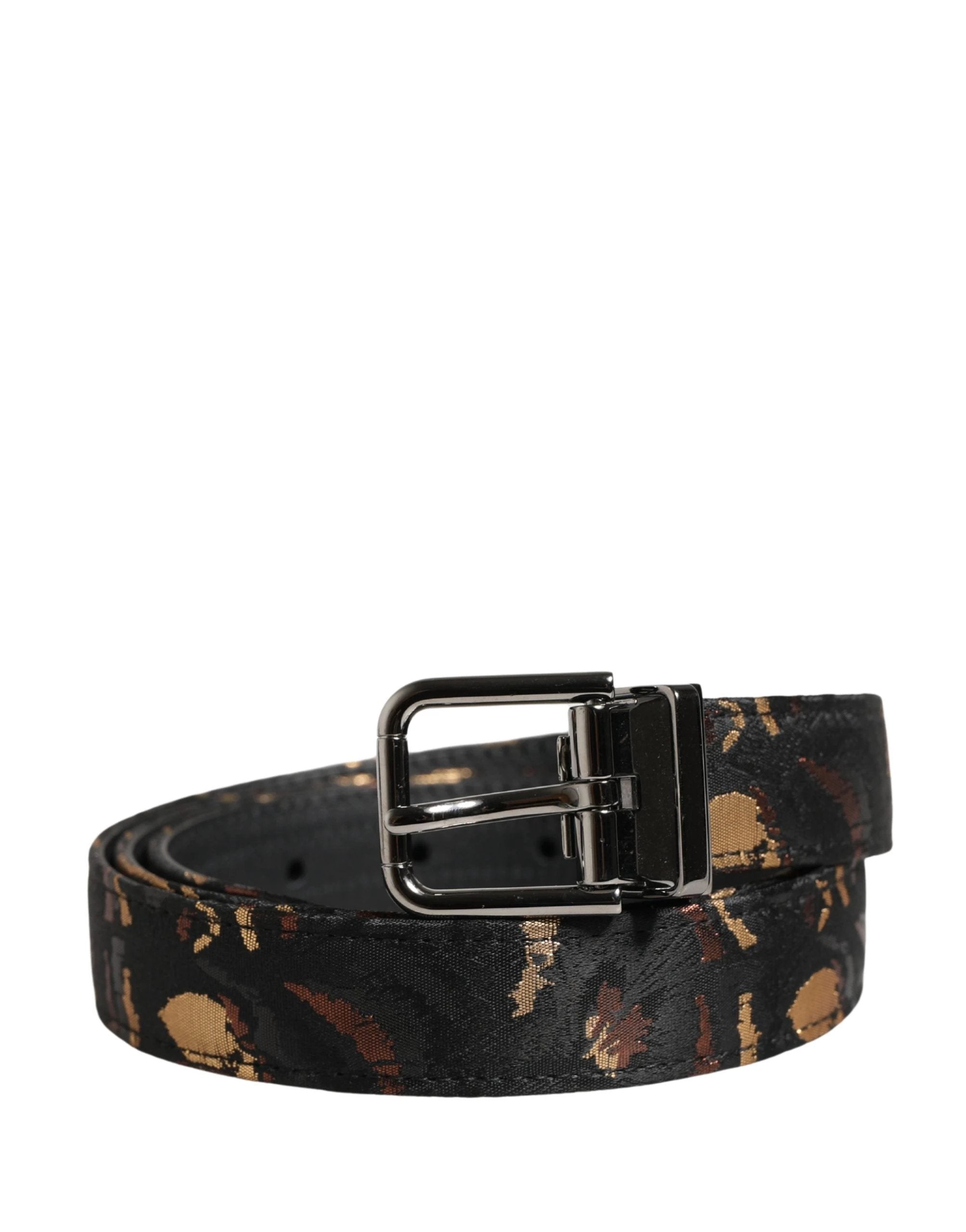 Dolce & Gabbana Multicolor Jacquard Silver Metal Buckle Belt Dolce & Gabbana