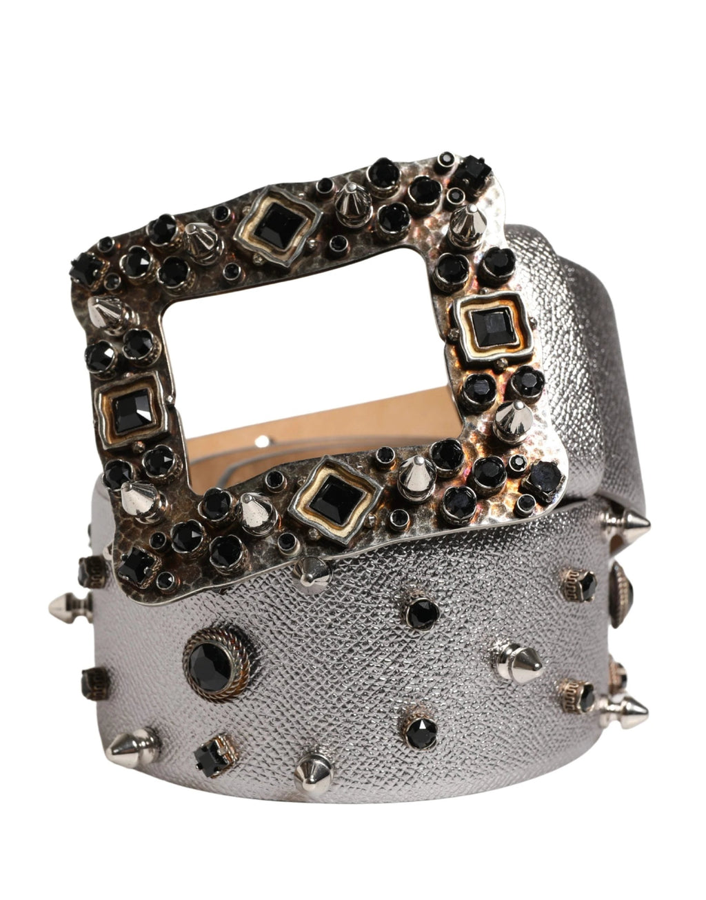 Dolce & Gabbana Silver Leather Crystal Metal Buckle Belt Dolce & Gabbana