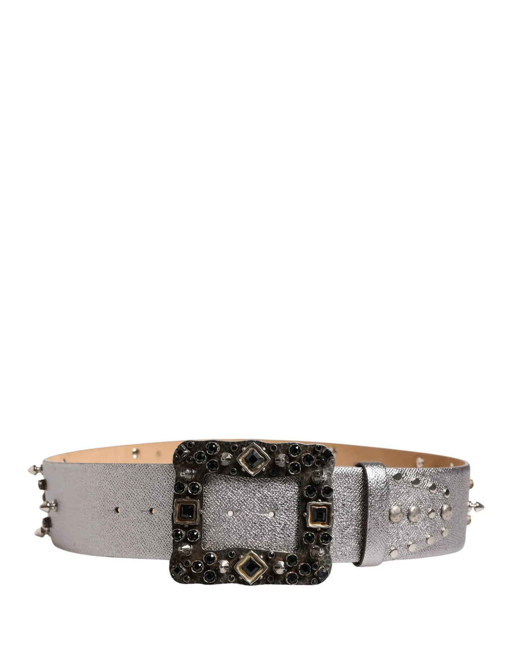 Dolce & Gabbana Silver Leather Crystal Metal Buckle Belt Dolce & Gabbana