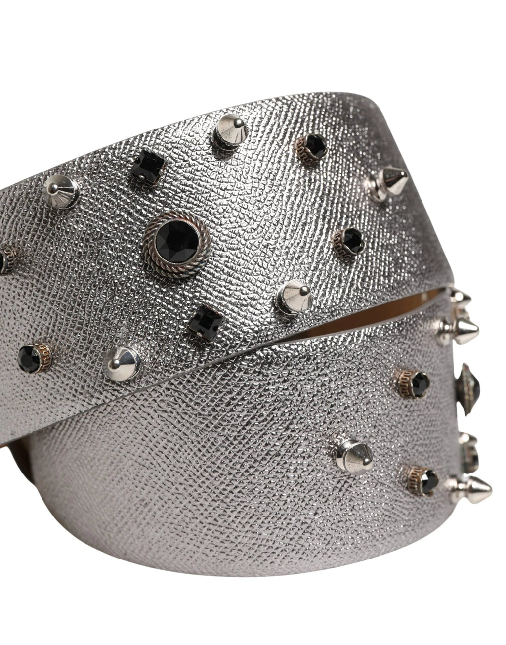 Dolce & Gabbana Silver Leather Crystal Metal Buckle Belt Dolce & Gabbana