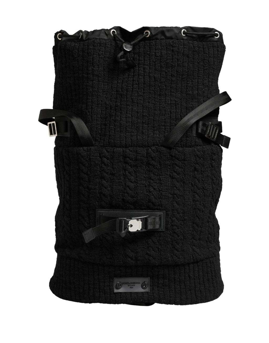 Dolce & Gabbana Black Tricot Wool Blend Duffel Backpack Travel Borse Bag