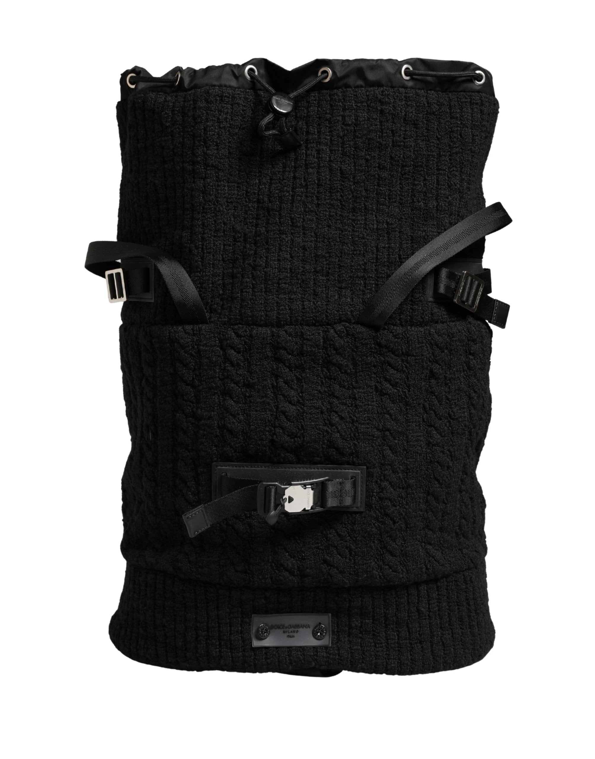 Dolce & Gabbana Black Tricot Wool Blend Duffel Backpack Travel Borse Bag