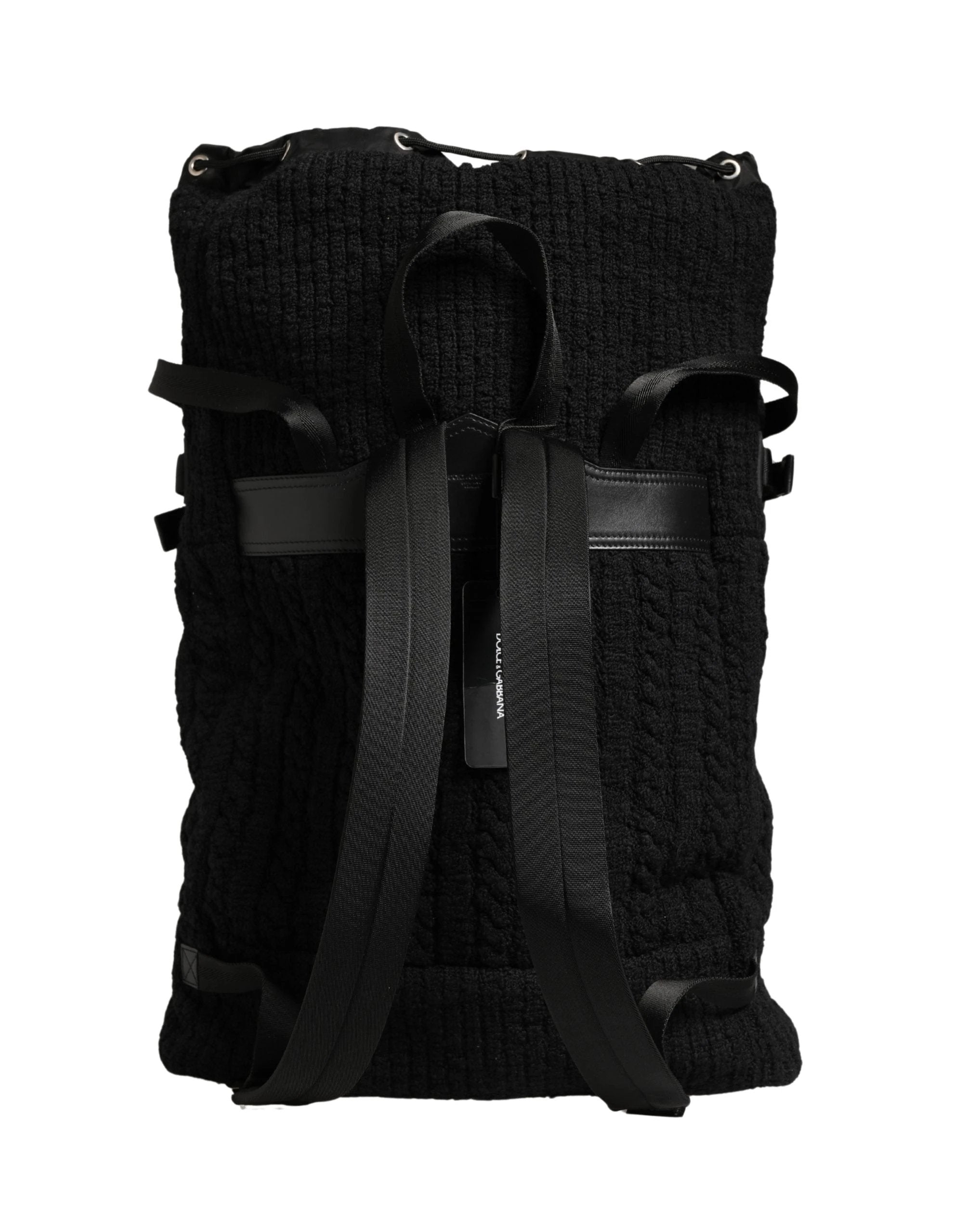 Dolce & Gabbana Black Tricot Wool Blend Duffel Backpack Travel Borse Bag