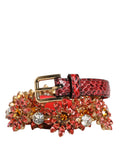 Ceinture Dolce &amp; Gabbana en cuir rouge ornée de cristaux et de marguerites