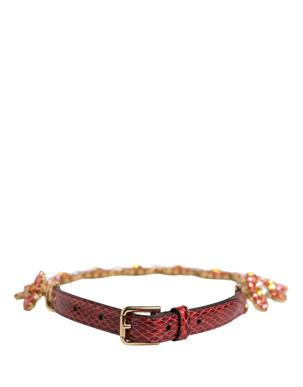 Ceinture Dolce &amp; Gabbana en cuir rouge ornée de cristaux et de marguerites