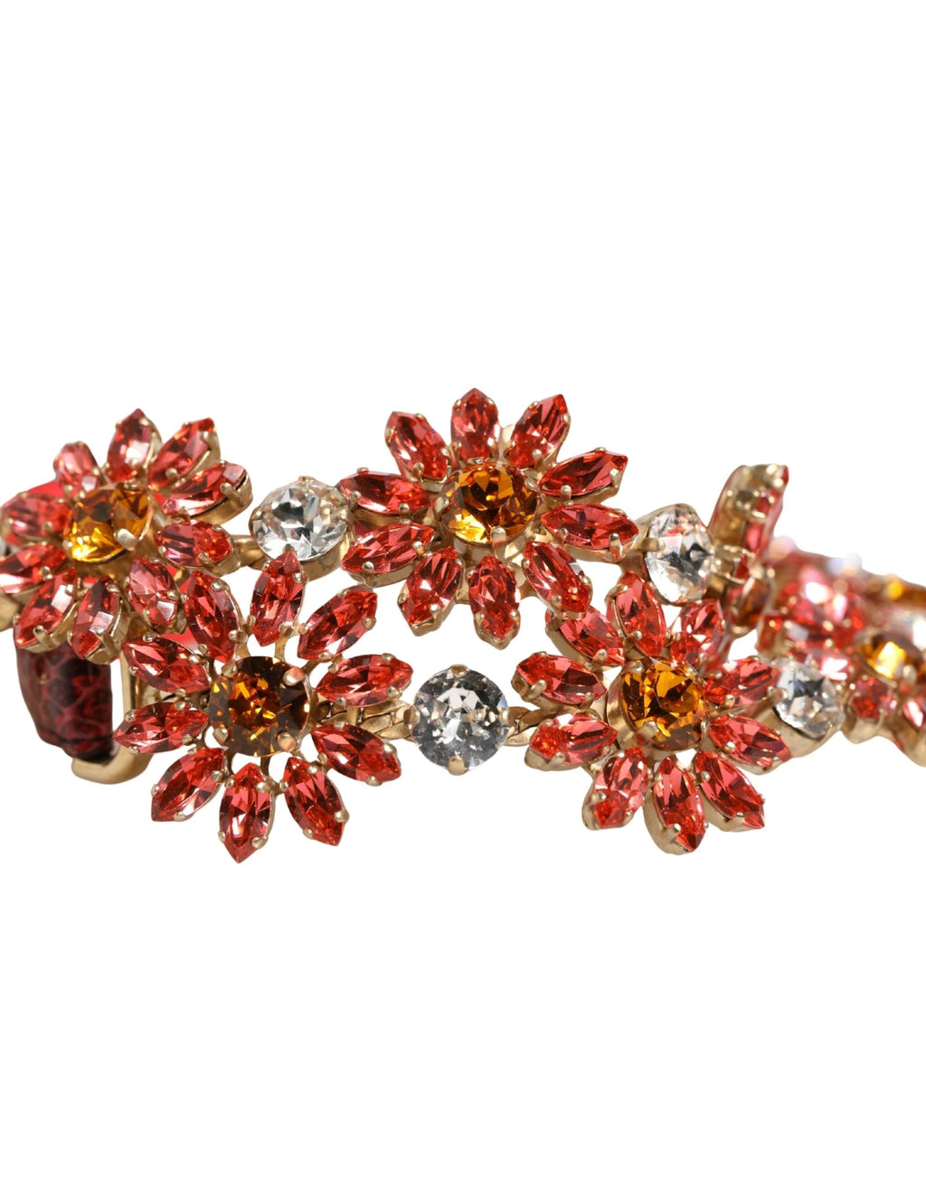 Ceinture Dolce &amp; Gabbana en cuir rouge ornée de cristaux et de marguerites