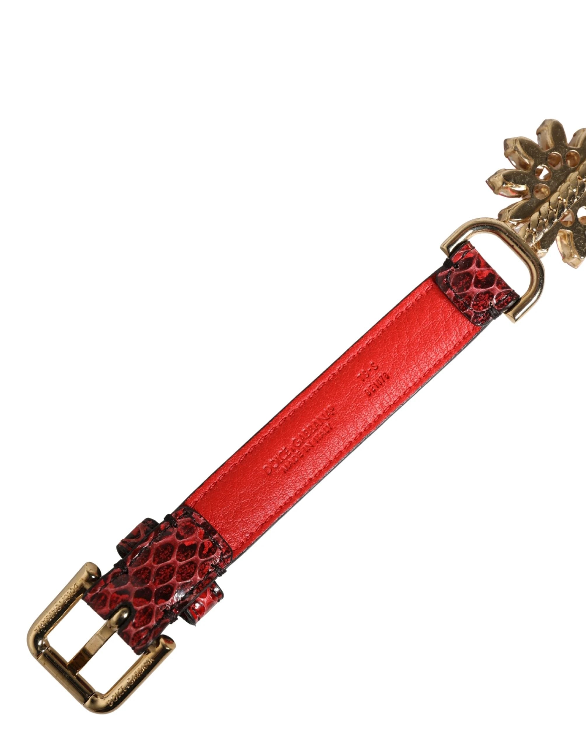 Ceinture Dolce &amp; Gabbana en cuir rouge ornée de cristaux et de marguerites