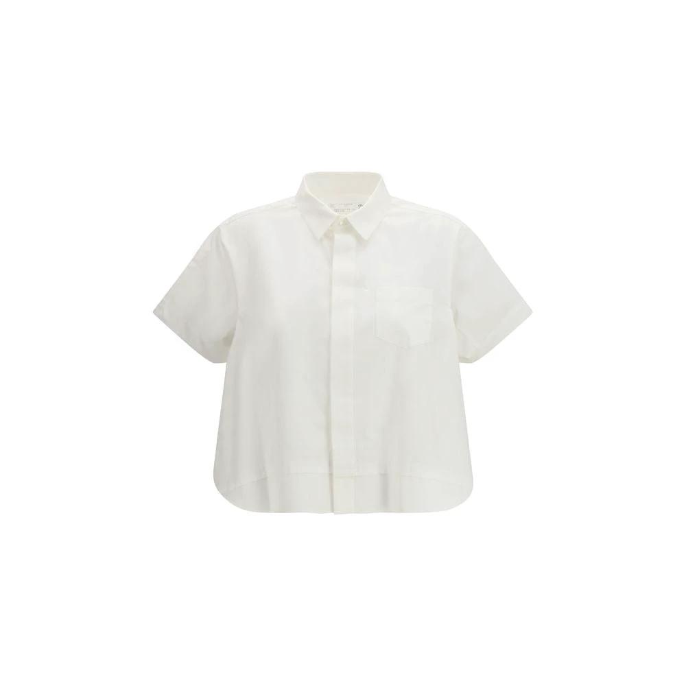Chemise à manches courtes en coton blanc Sacai