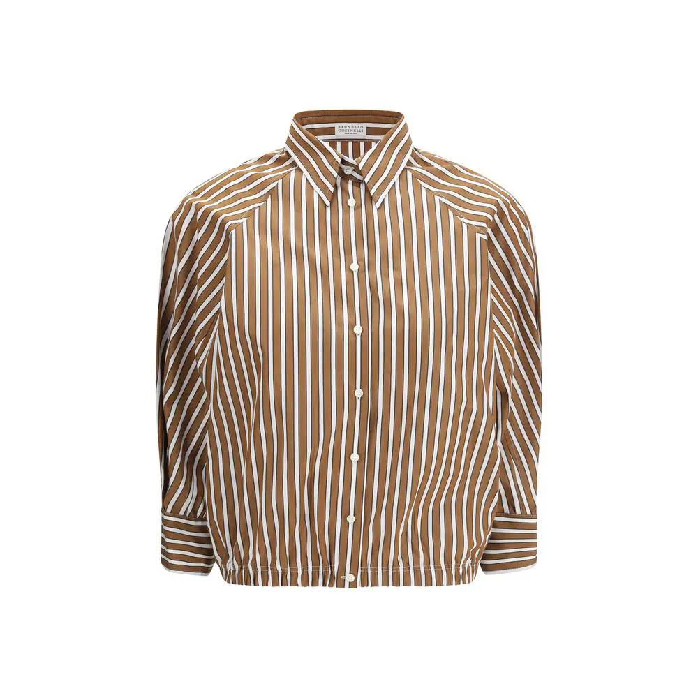 Chemise à motifs en coton marron Brunello Cucinelli