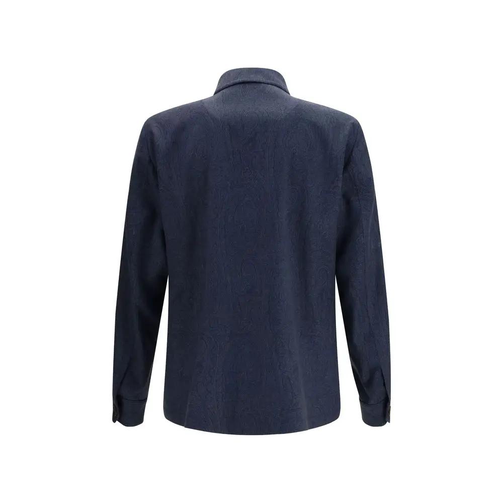 Men’s Blue Wool Shacket – Etro Paisley Wool Overshirt SS26