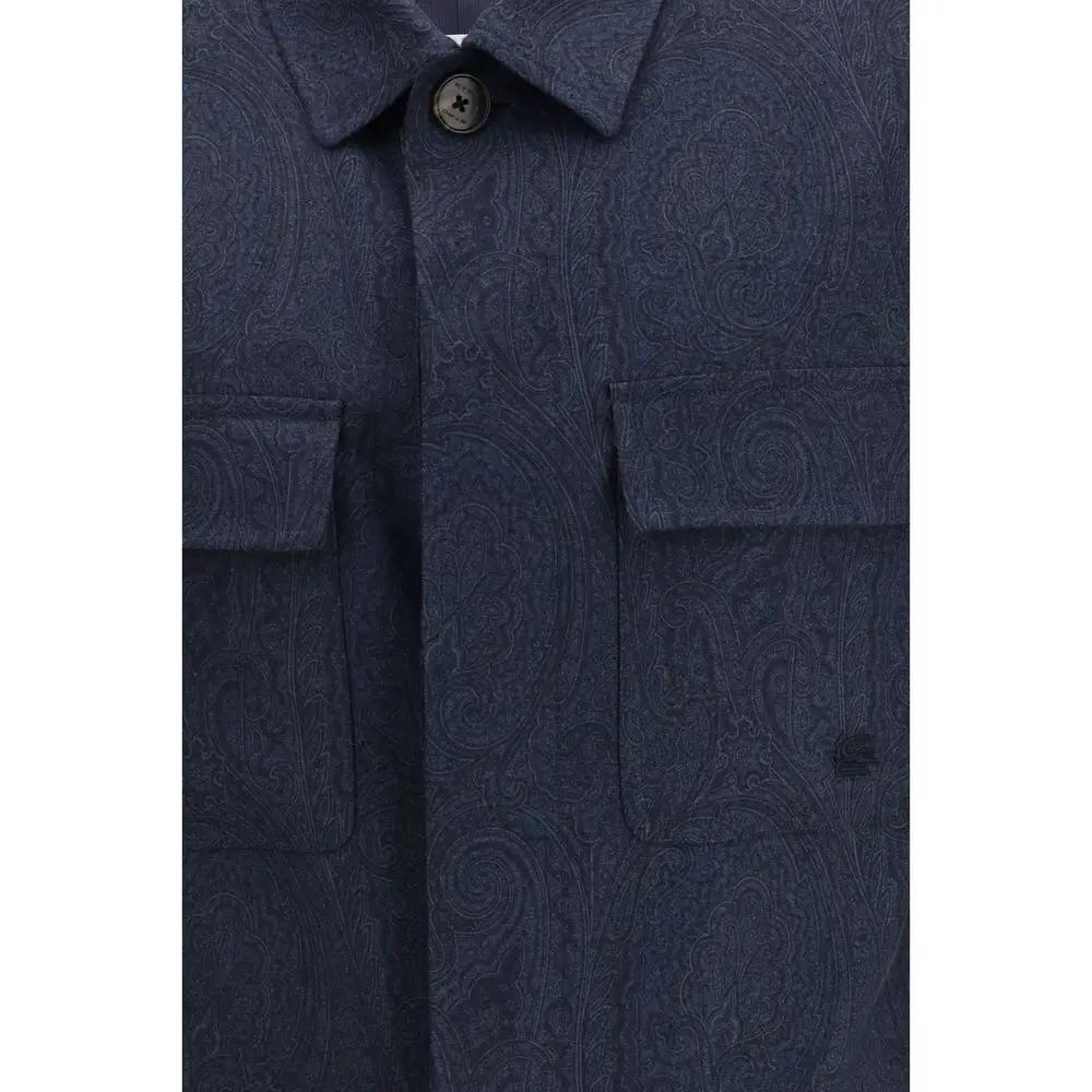 Men’s Blue Wool Shacket – Etro Paisley Wool Overshirt SS26