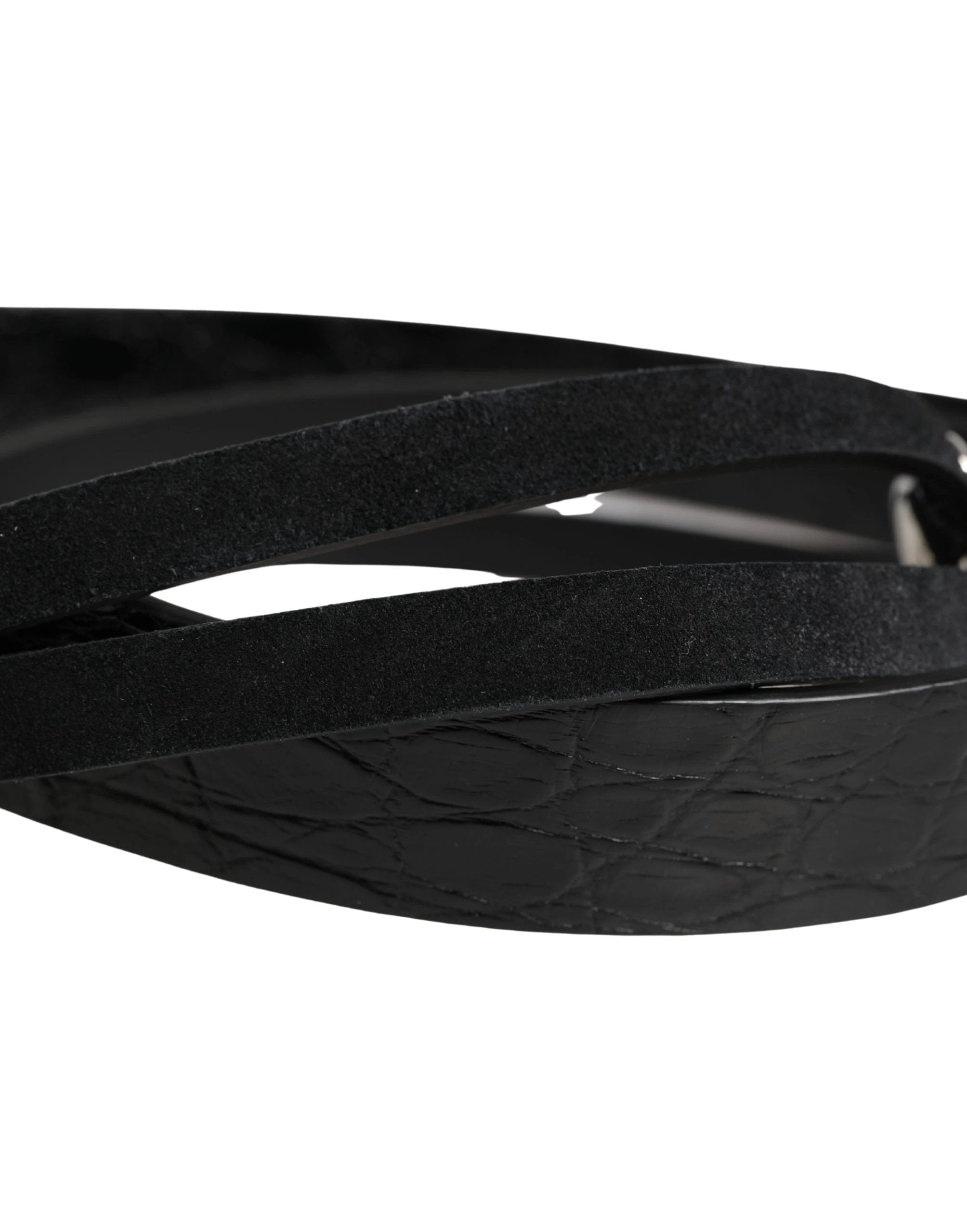 Dolce & Gabbana Black Exotic Leather Silver Metal Buckle Belt