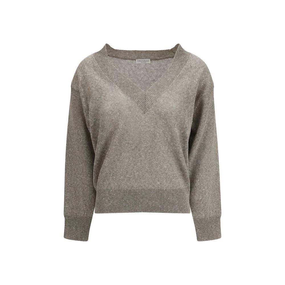 Sweat-shirt en lin marron Brunello Cucinelli