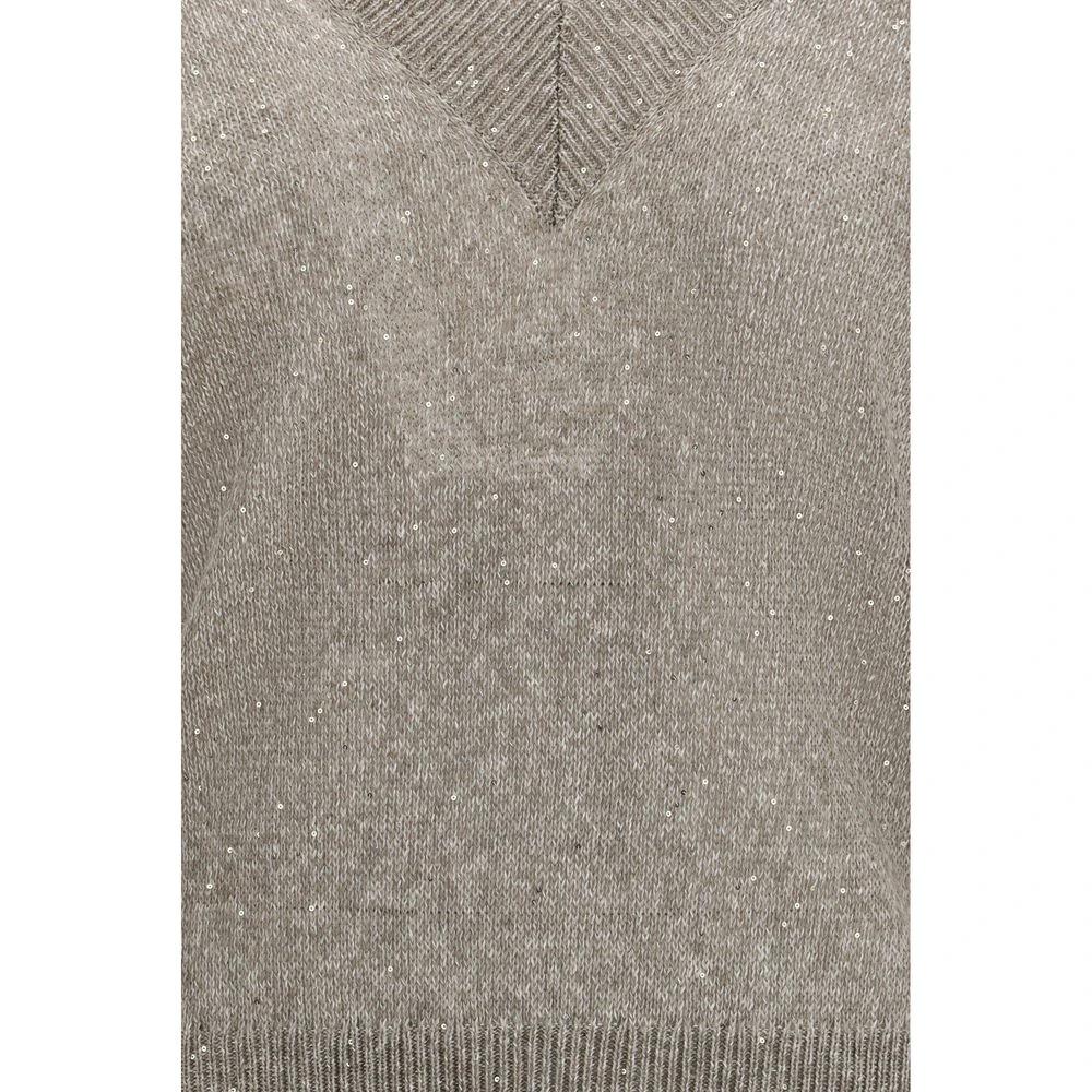 Sweat-shirt en lin marron Brunello Cucinelli