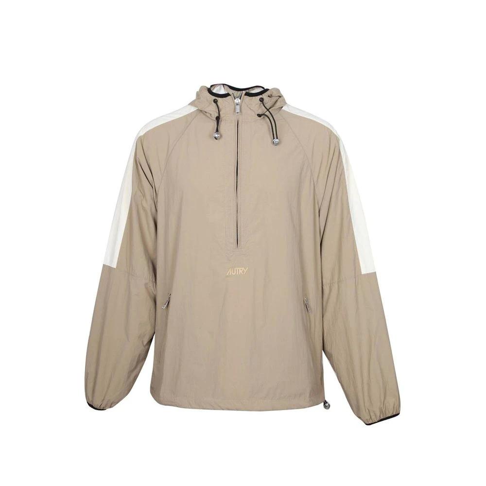 Men’s Beige Nylon Jacket – Autry Lightweight Drawstring Designer Shell Jacket